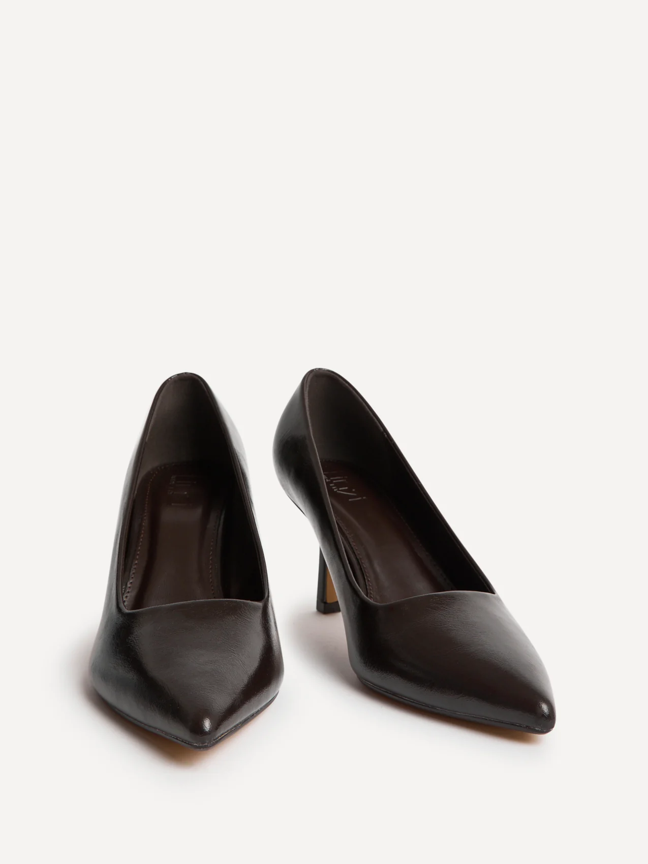 Aim Wide Fit Brown Faux Leather Court Heels - Image 3