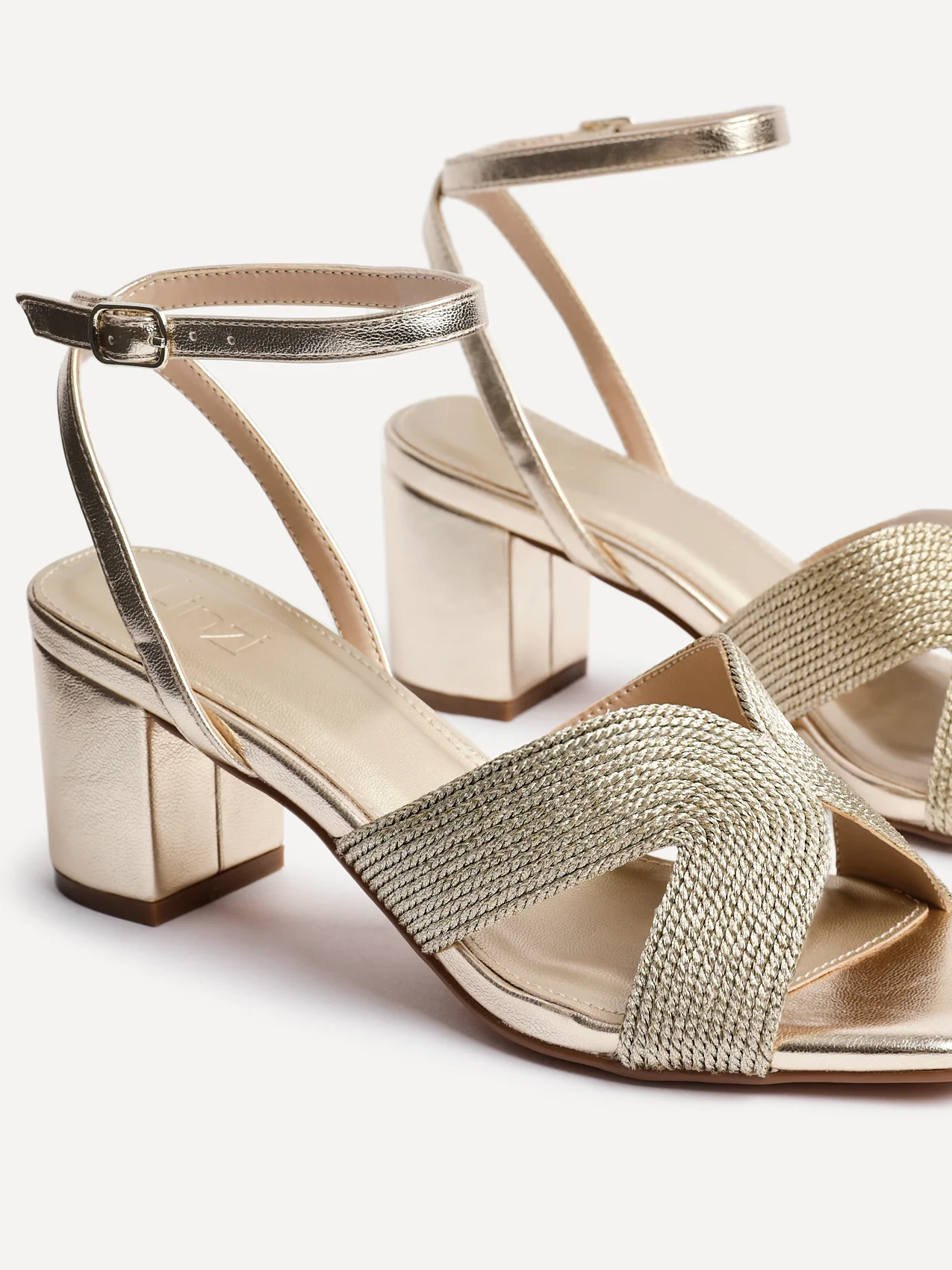 Alessia Gold Woven Block Heeled Sandals - Image 4