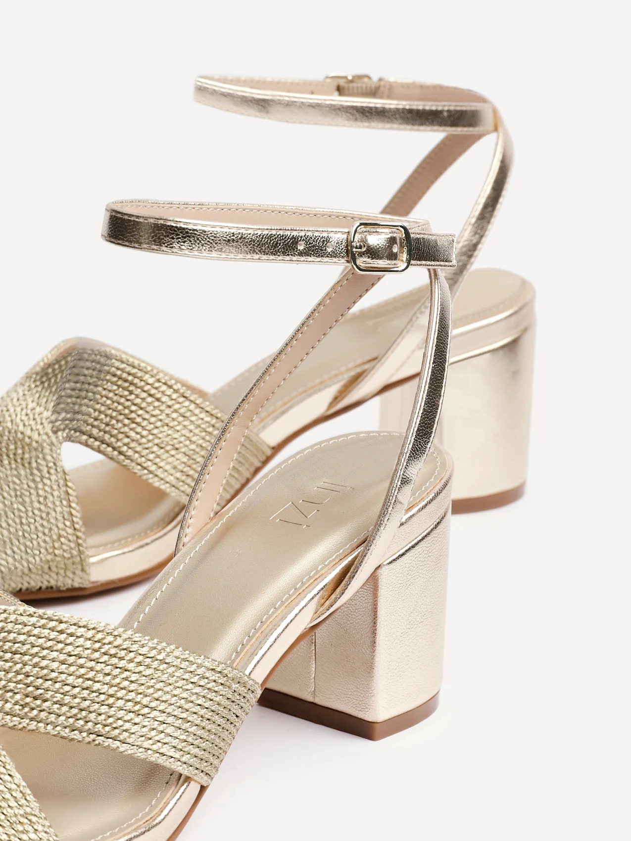 Alessia Gold Woven Block Heeled Sandals - Image 5