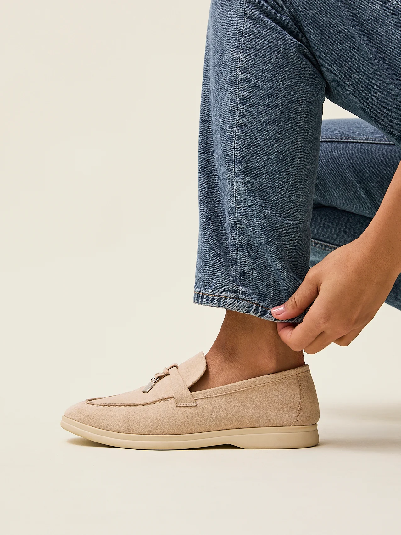 Alette Beige Faux Suede Slip On Loafers - Image 6