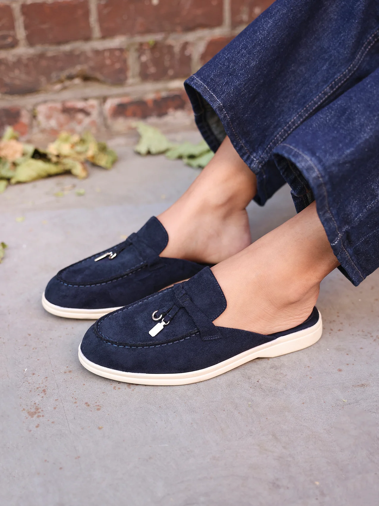 Alix Navy Faux Suede Slip On Mules - Image 6