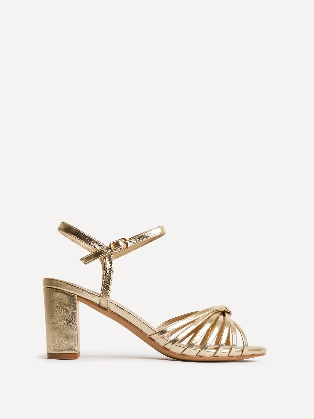 Arabel Gold Faux Leather Block Heeled Sandals - Image 2