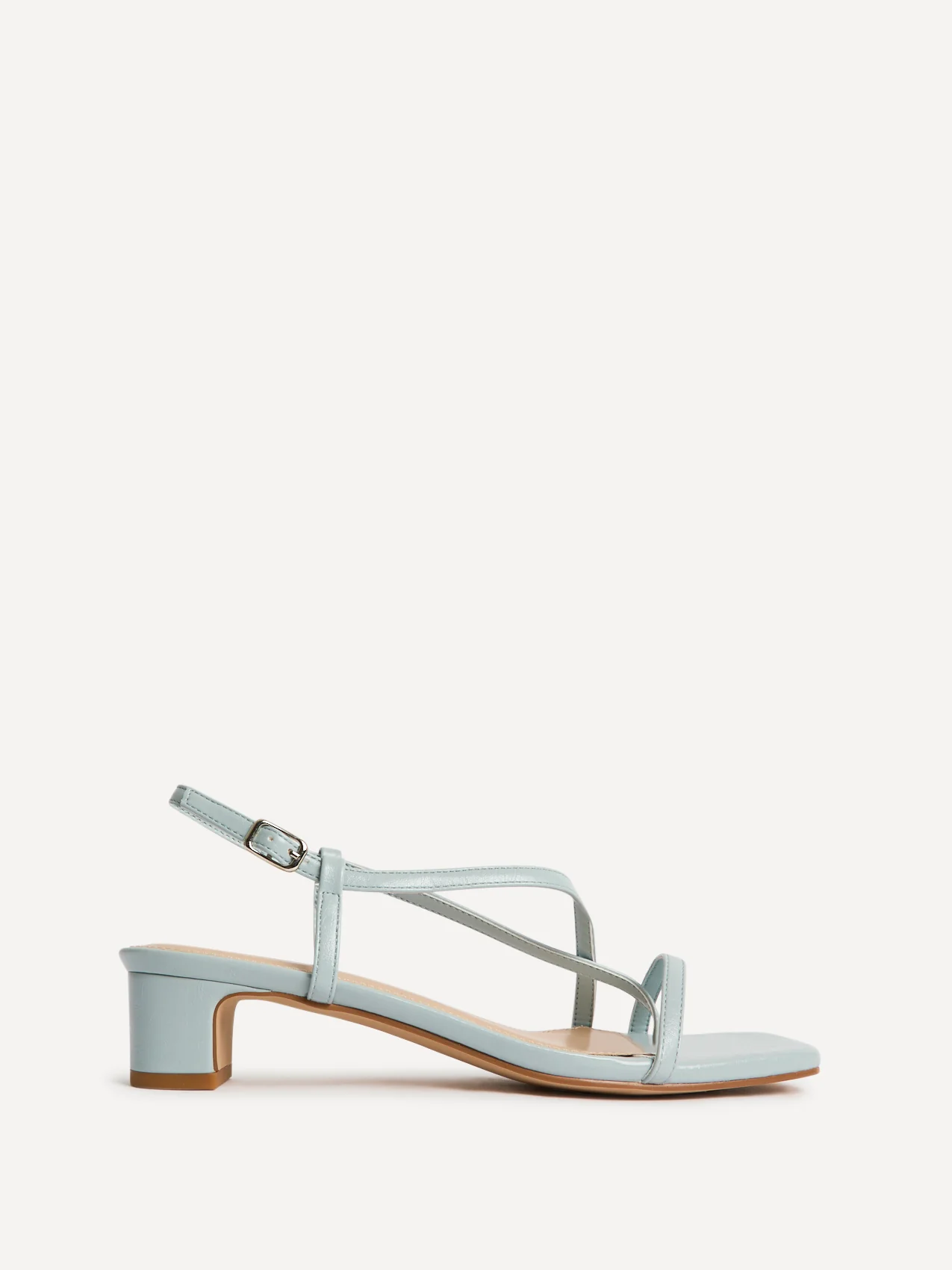 Arden Pale Blue Faux Leather Block Heeled Sandals - Image 2