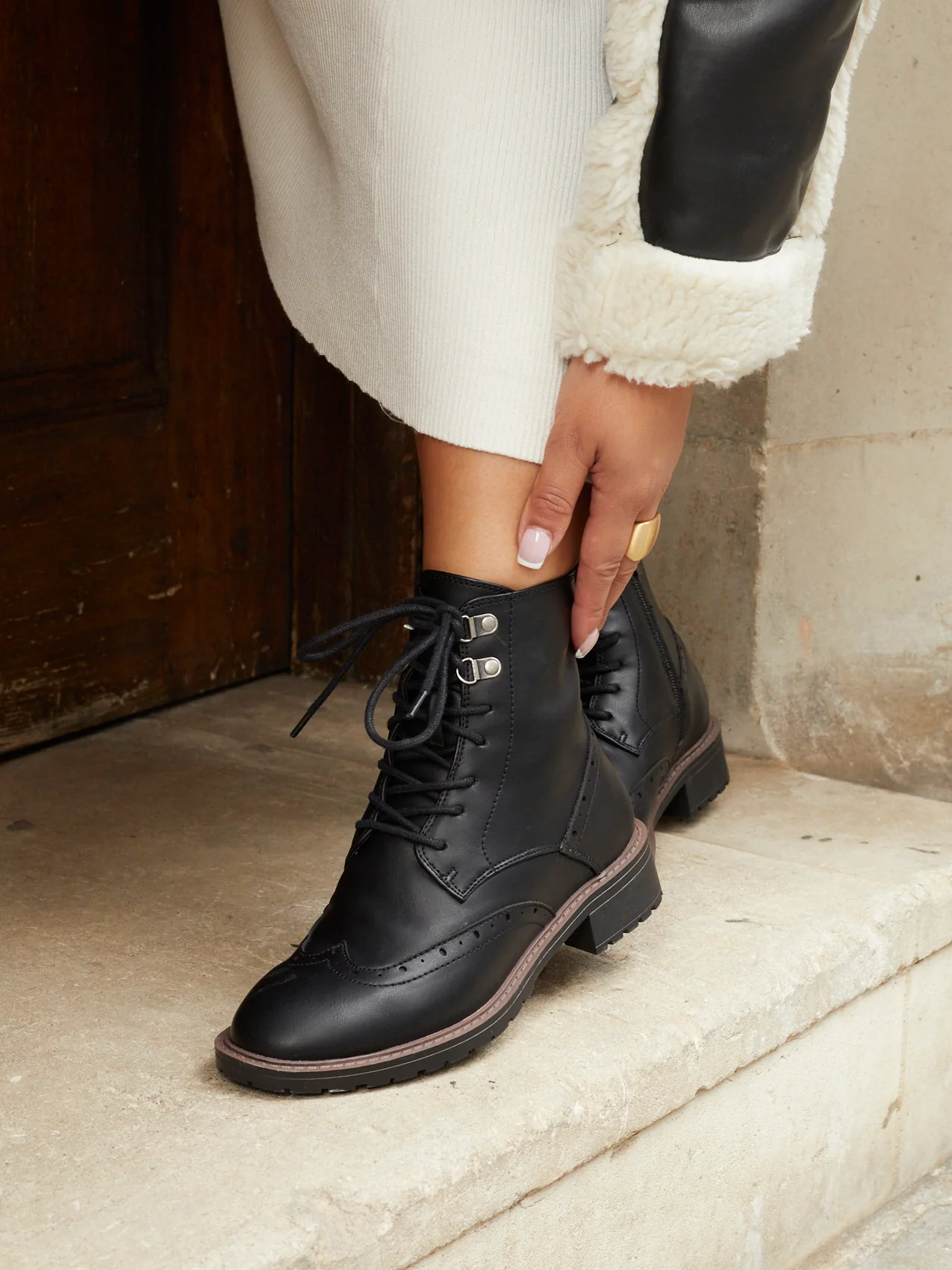 Ashleigh Black Faux Leather Military Boot - Image 5