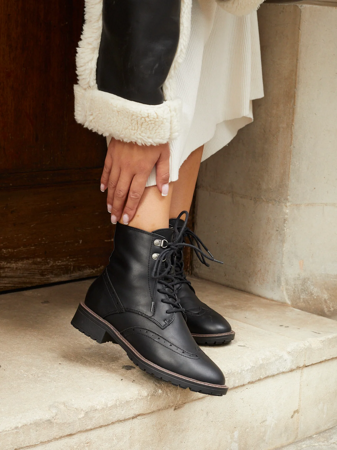 Ashleigh Black Faux Leather Military Boot - Image 6