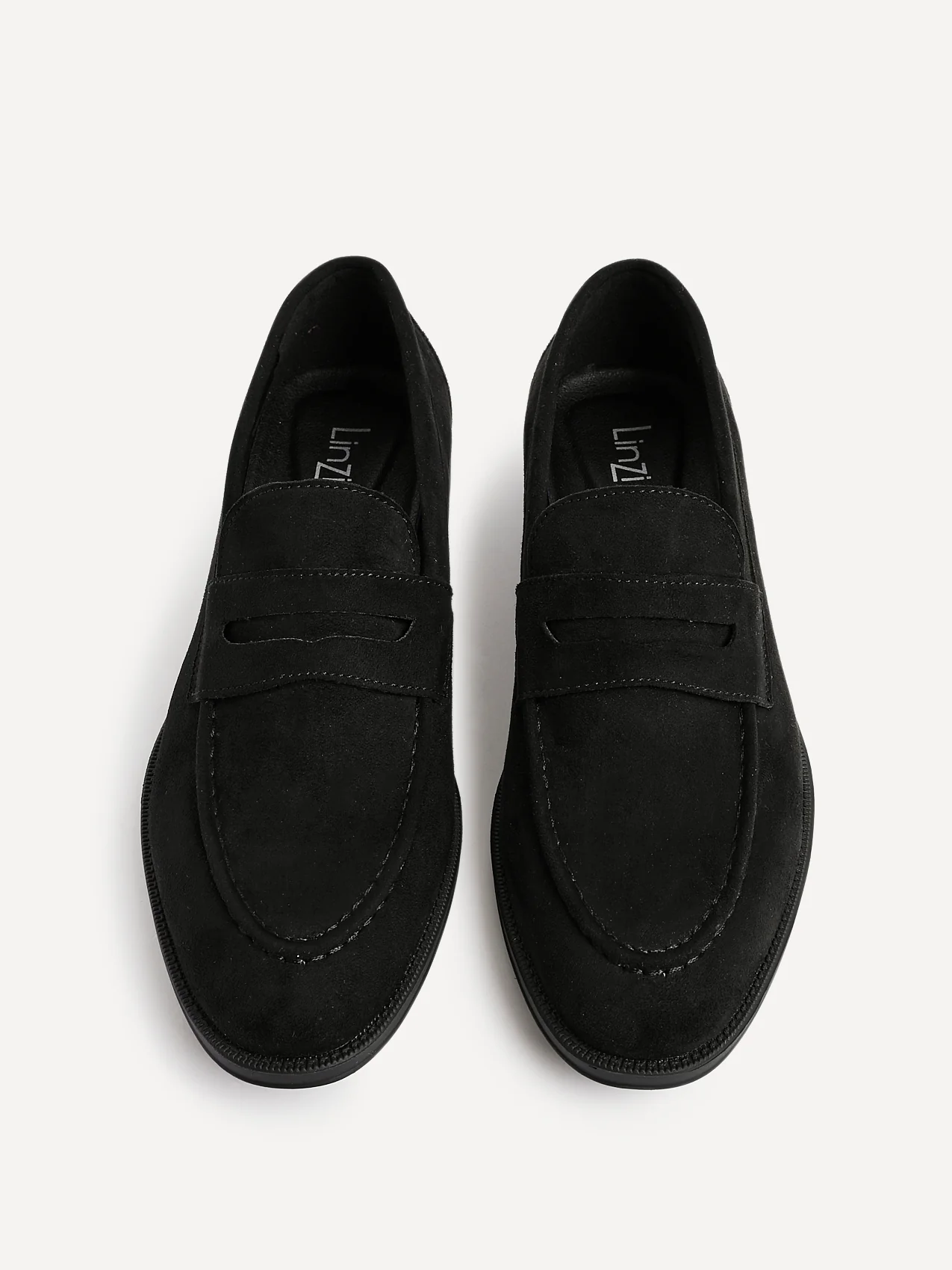 Aurelio Mens Black Faux Suede Penny Loafers - Image 4
