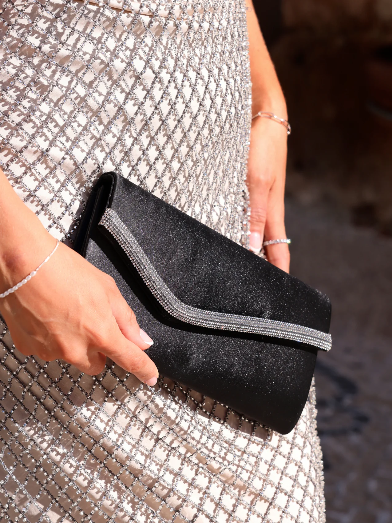 Aveline Black Satin Clutch Bag - Image 6