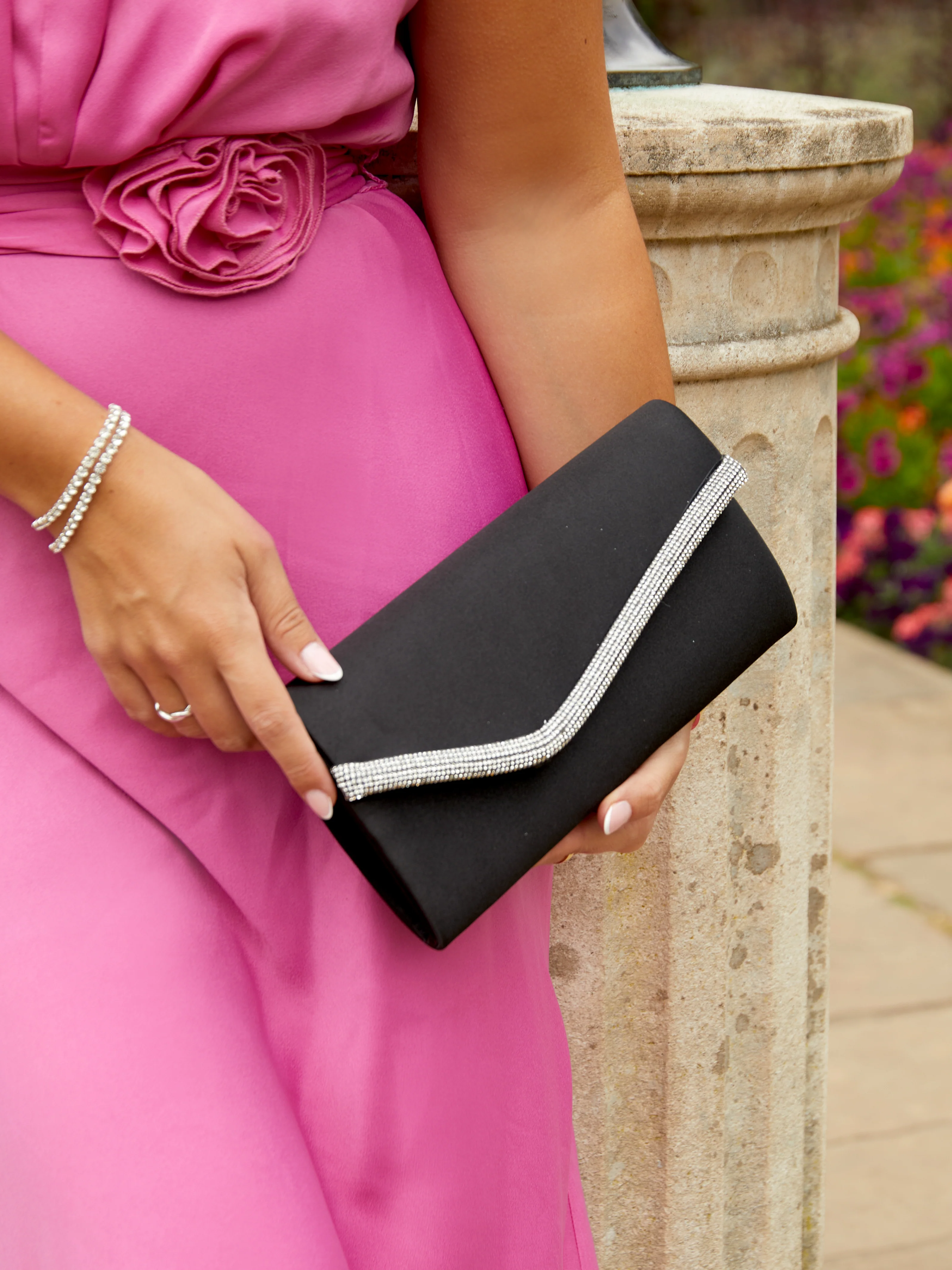 Aveline Black Satin Clutch Bag - Image 7
