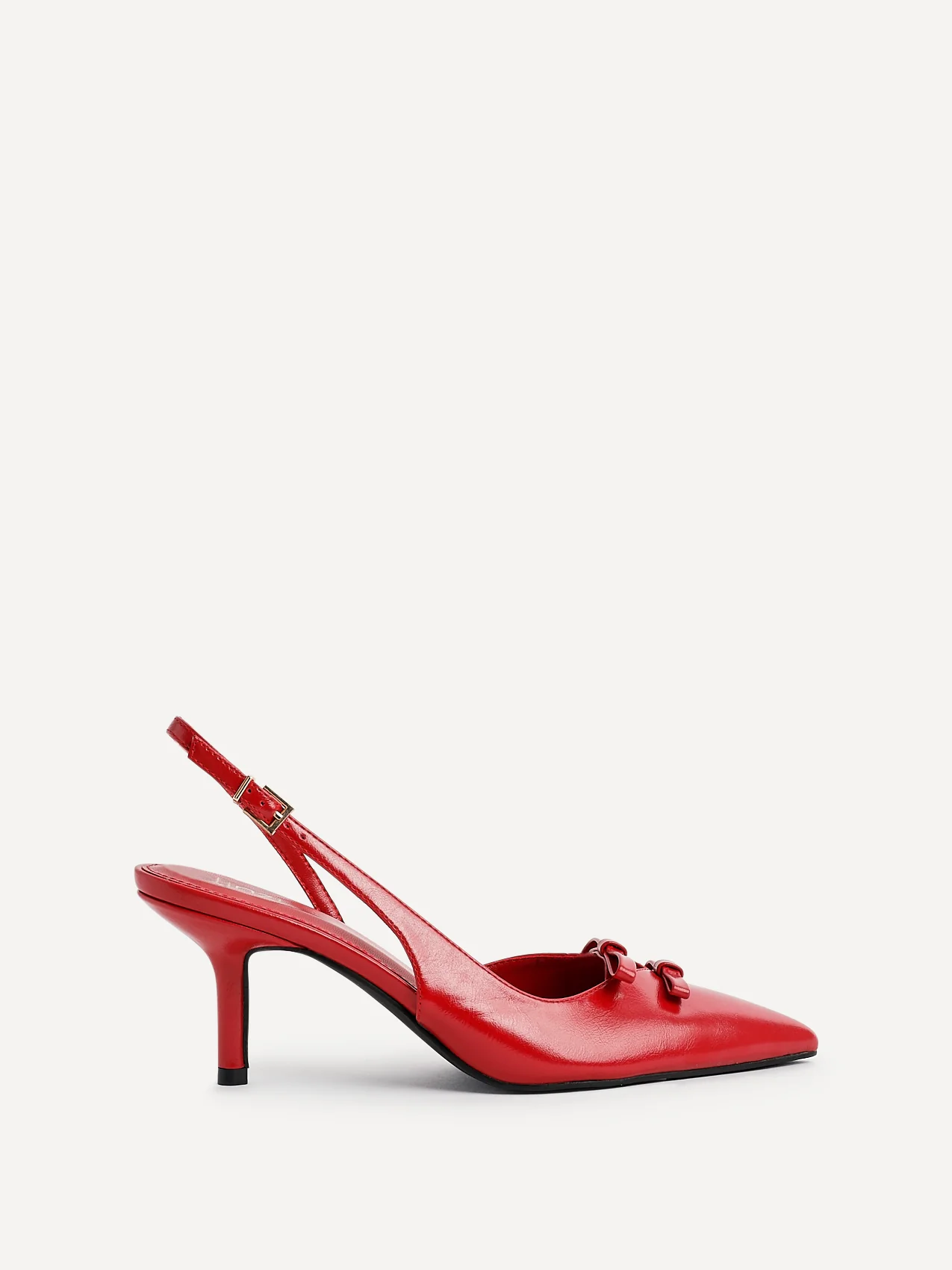 Aysha Red Faux Leather Bow Court Heels - Image 3