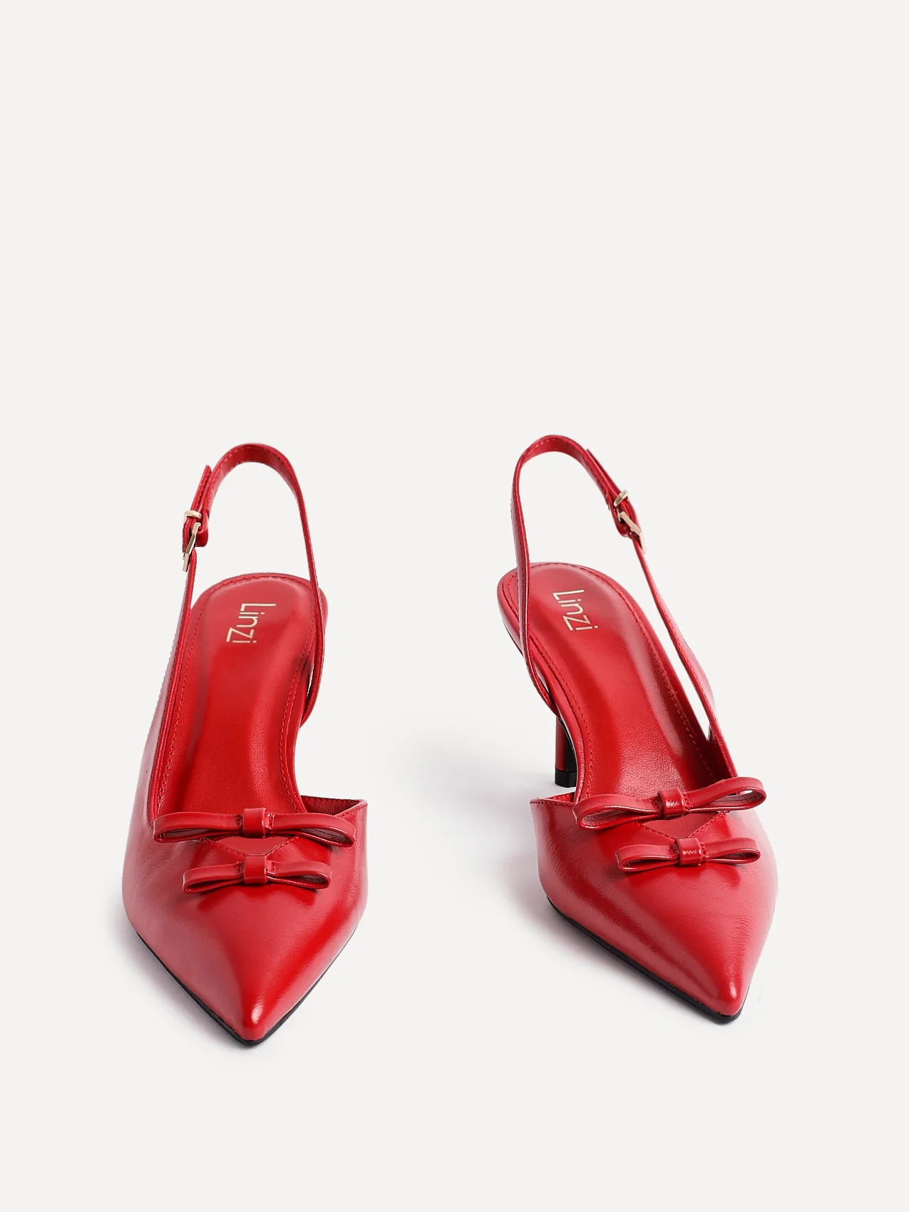 Aysha Red Faux Leather Bow Court Heels - Image 4