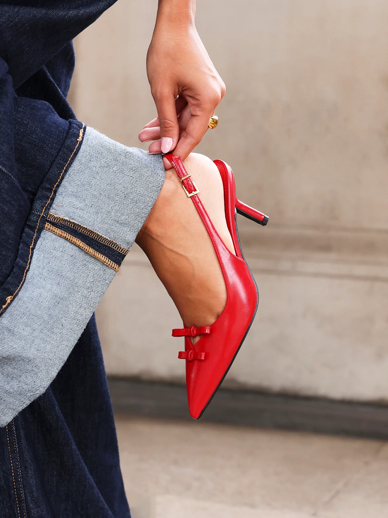 Aysha Red Faux Leather Bow Court Heels - Image 7