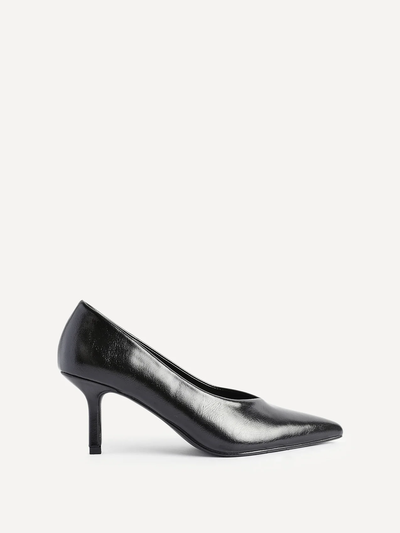 Bellamy Black Faux Leather V-Cut Court Heels - Image 2