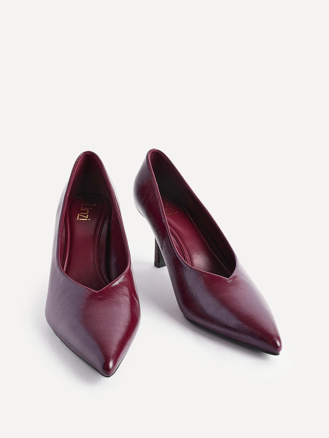 Bellamy Burgundy Faux Leather V-Cut Court Heels - Image 3