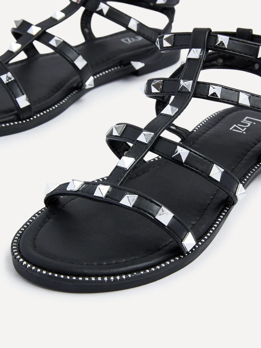 Billie Black Studded Gladiator Sandals - Image 5