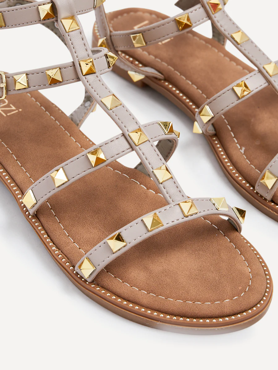 Billie Taupe Studded Gladiator Sandals - Image 5