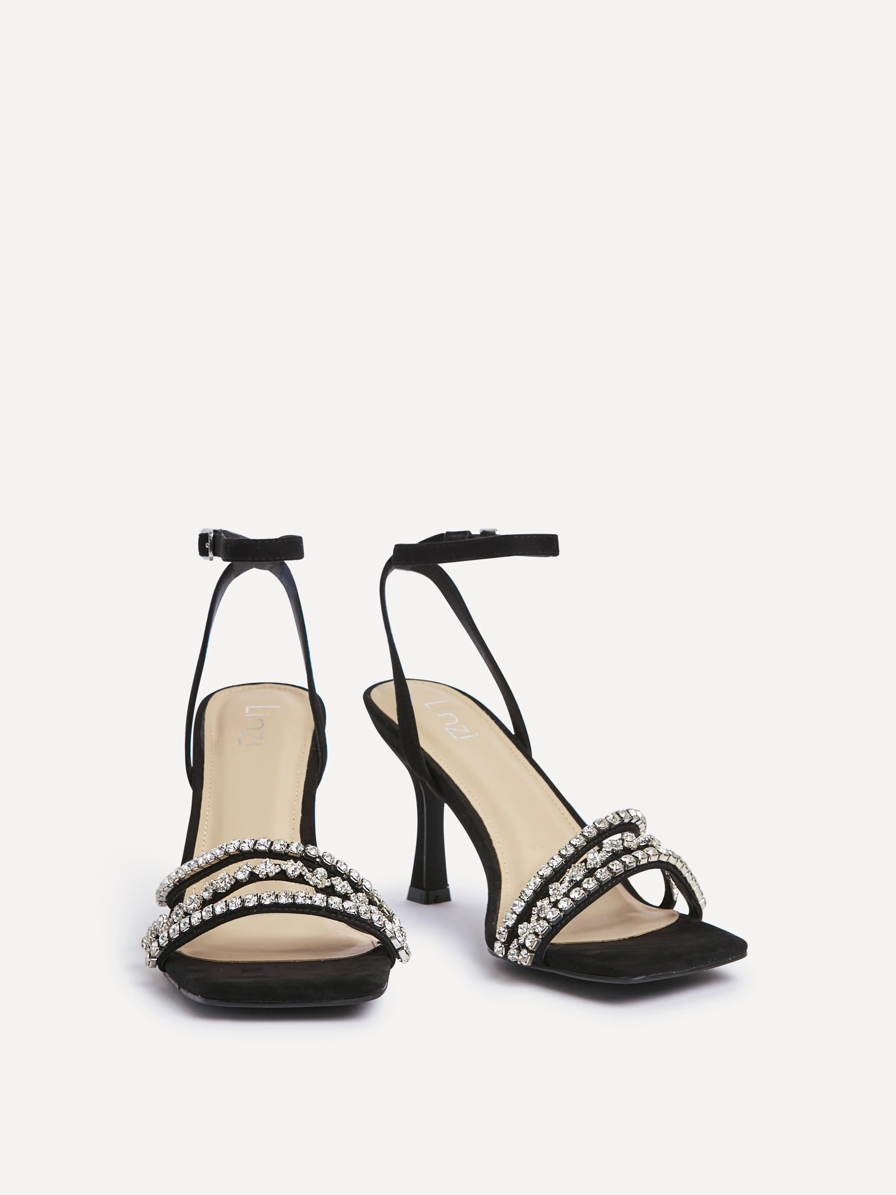 Bling Black Strappy Diamante Heels - Image 3