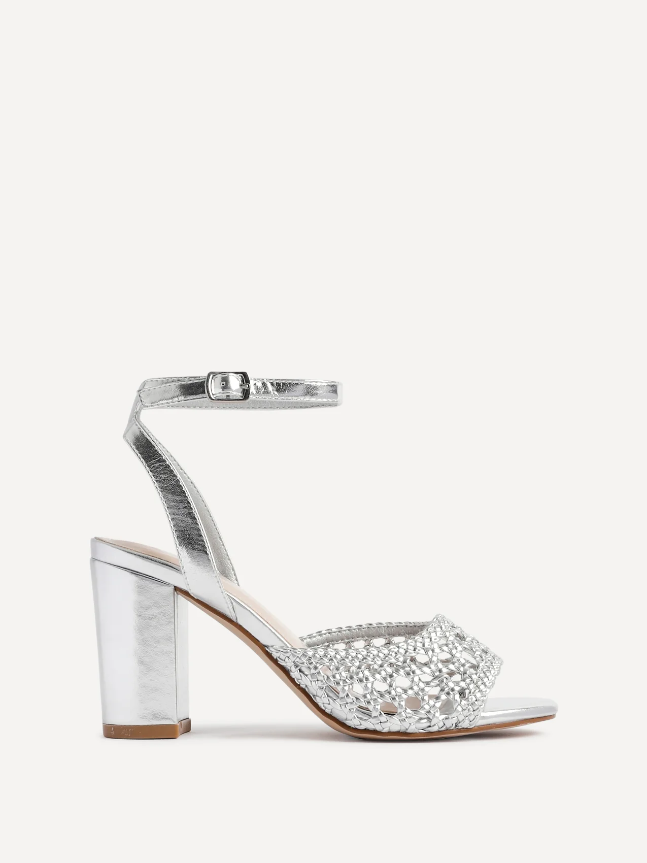 Bridget Silver Faux Leather Handwoven Heels - Image 2