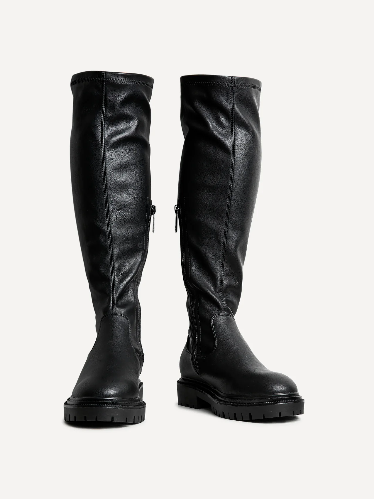 Briody Wide Fit Black Faux Leather Long Boots - Image 3