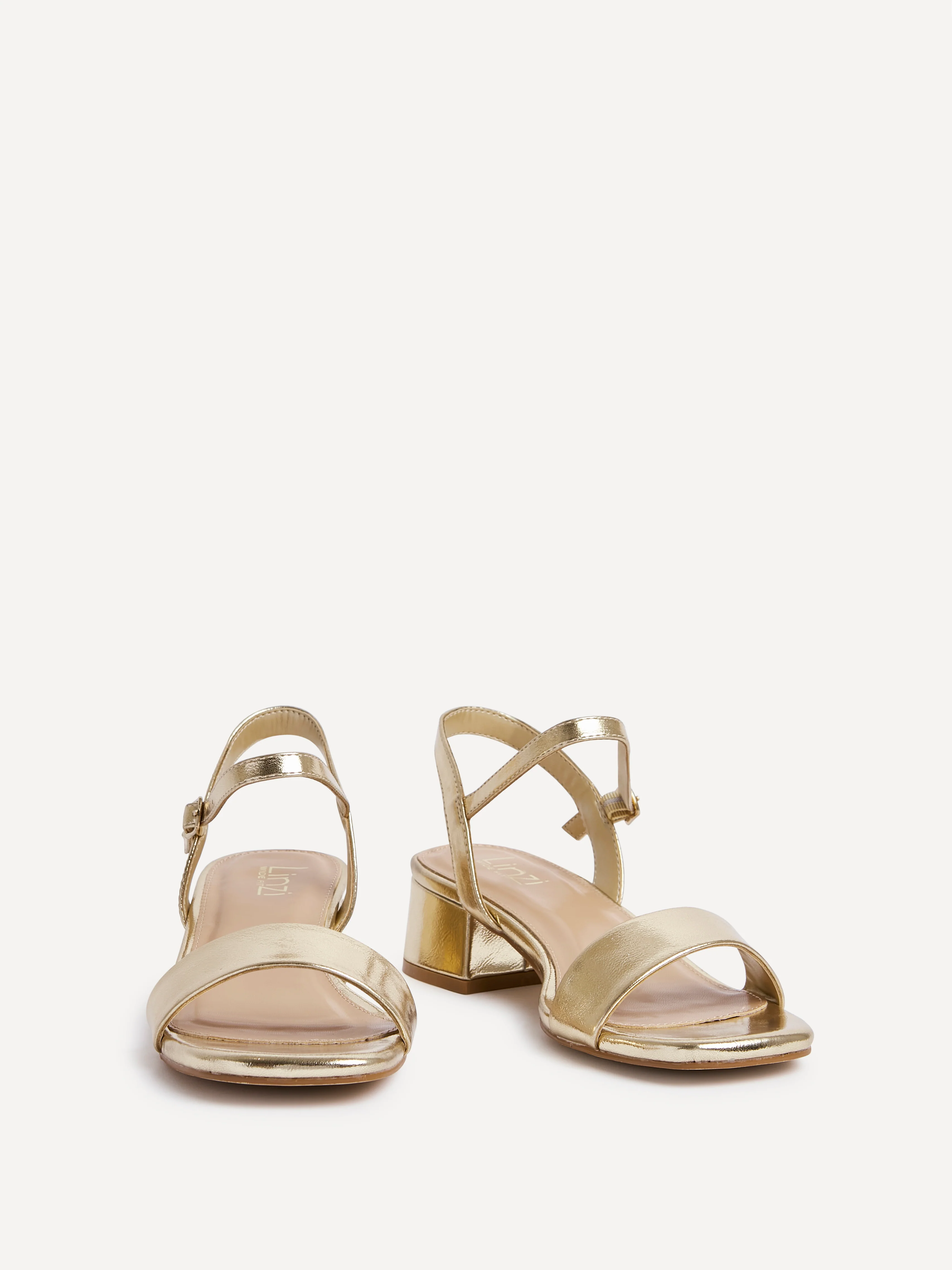 Carlie Wide Fit Gold Faux Leather Low Heels - Image 3