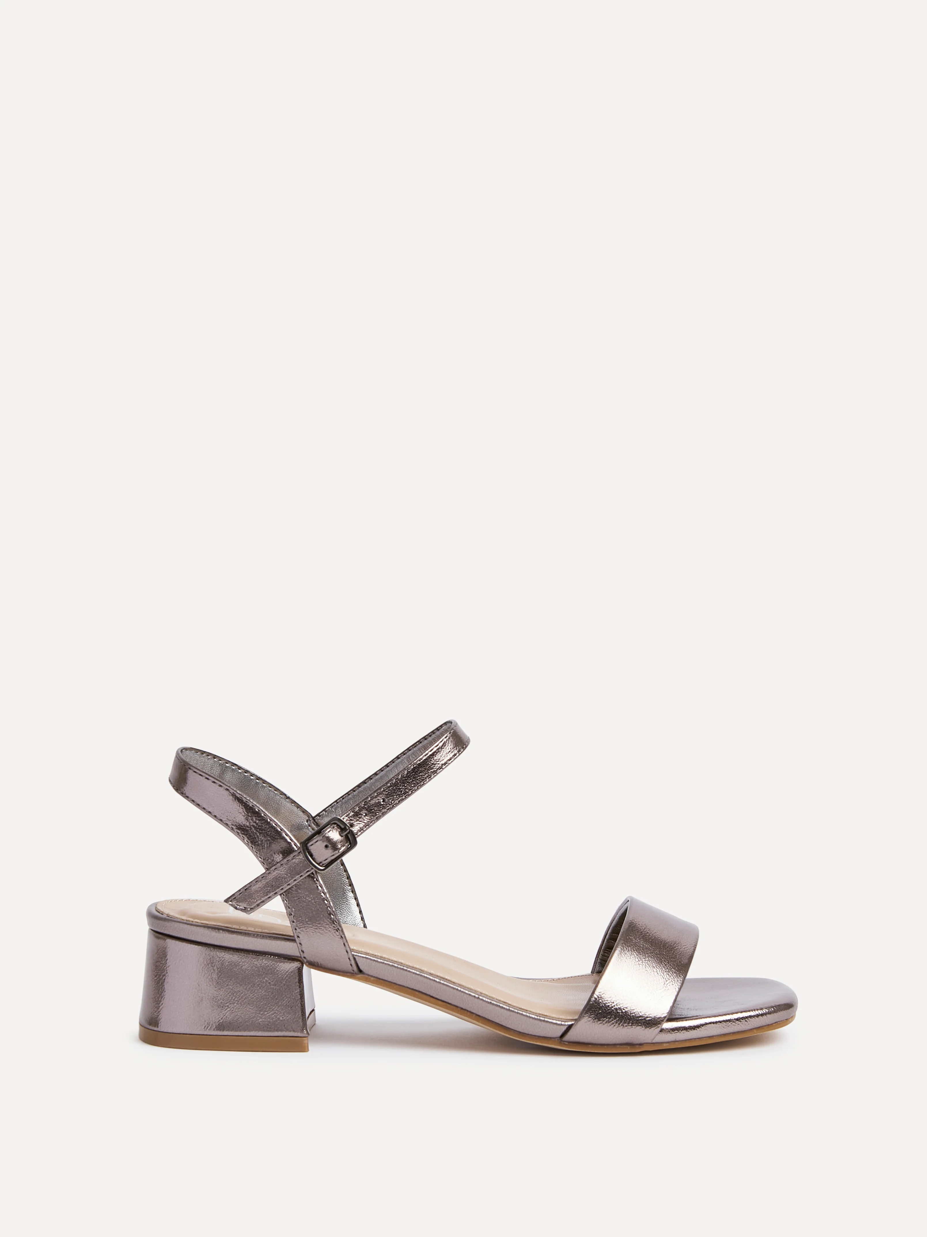 Carlie Wide Fit Pewter Faux Leather Low Heels - Image 2
