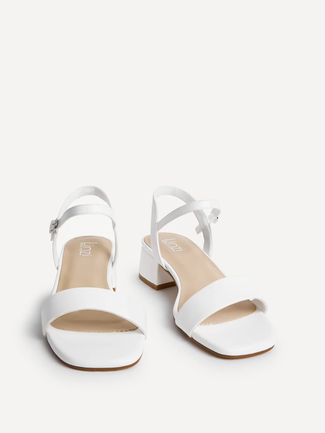 Carlie Wide Fit White Faux Leather Low Heels - Image 3