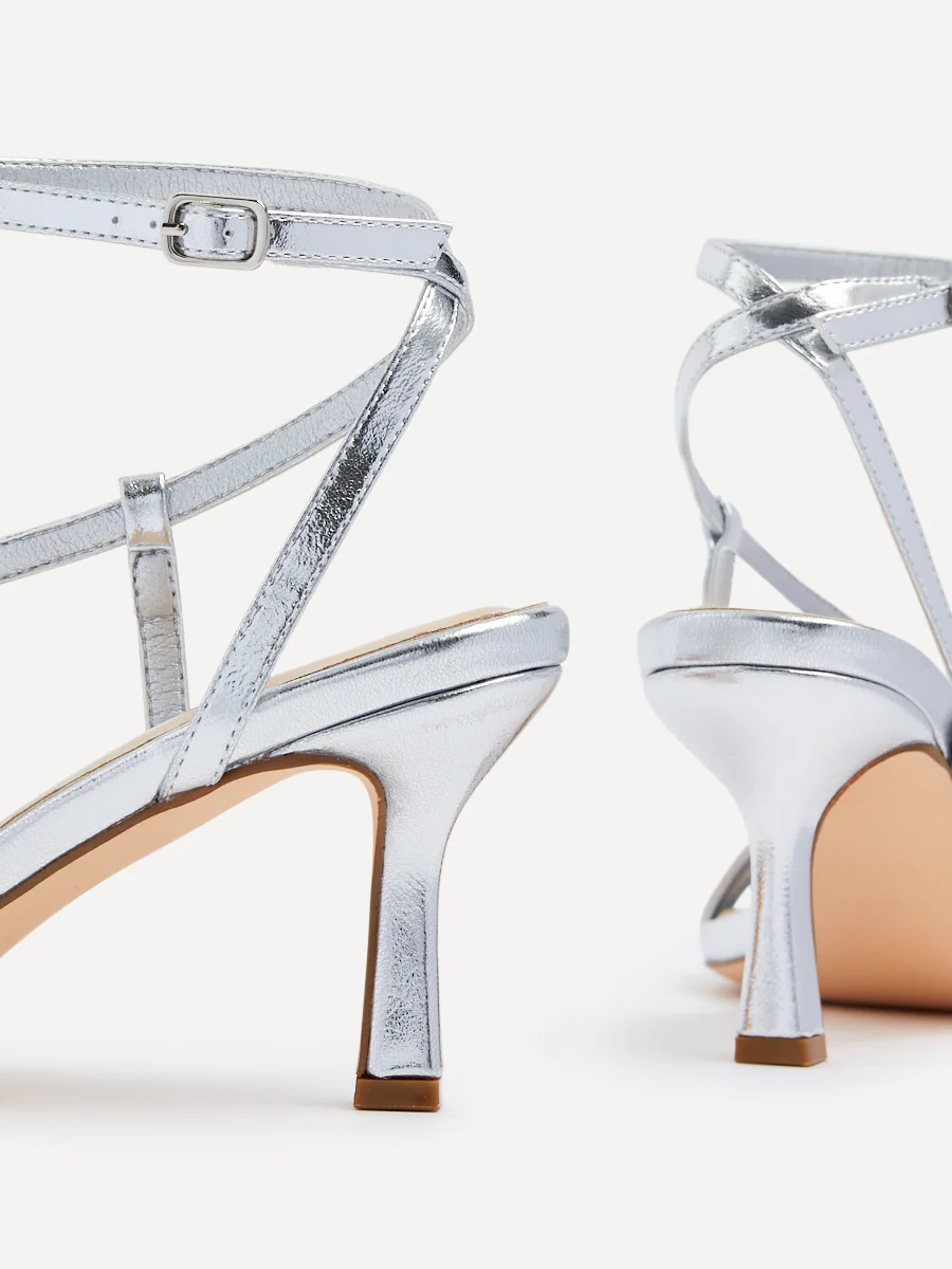 Cassie Wide Fit Silver Strappy Heels - Image 3