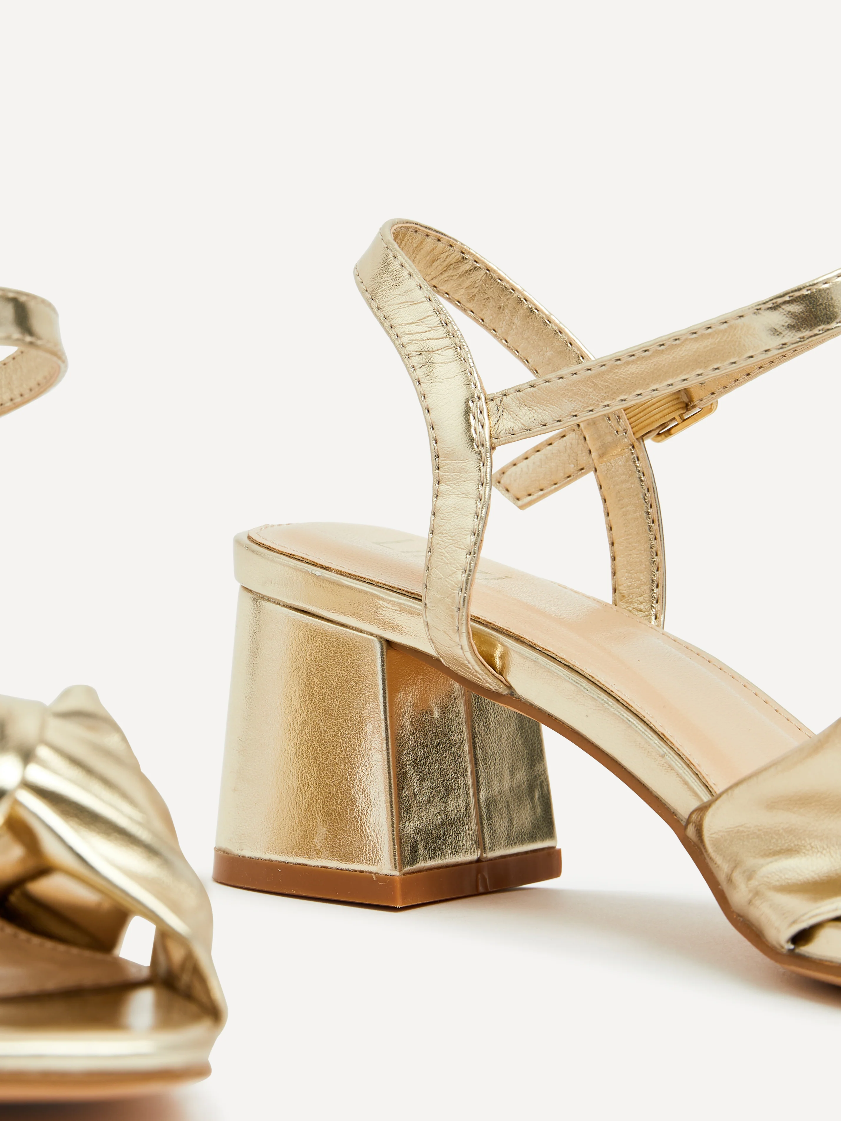 Charlotte Gold Faux Leather Knotted Heels - Image 4