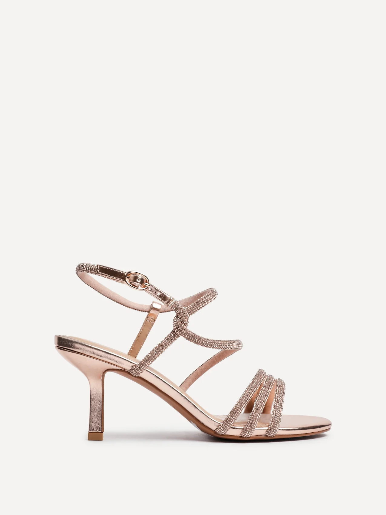 Charm Rose Gold Strappy Diamante Heels - Image 2