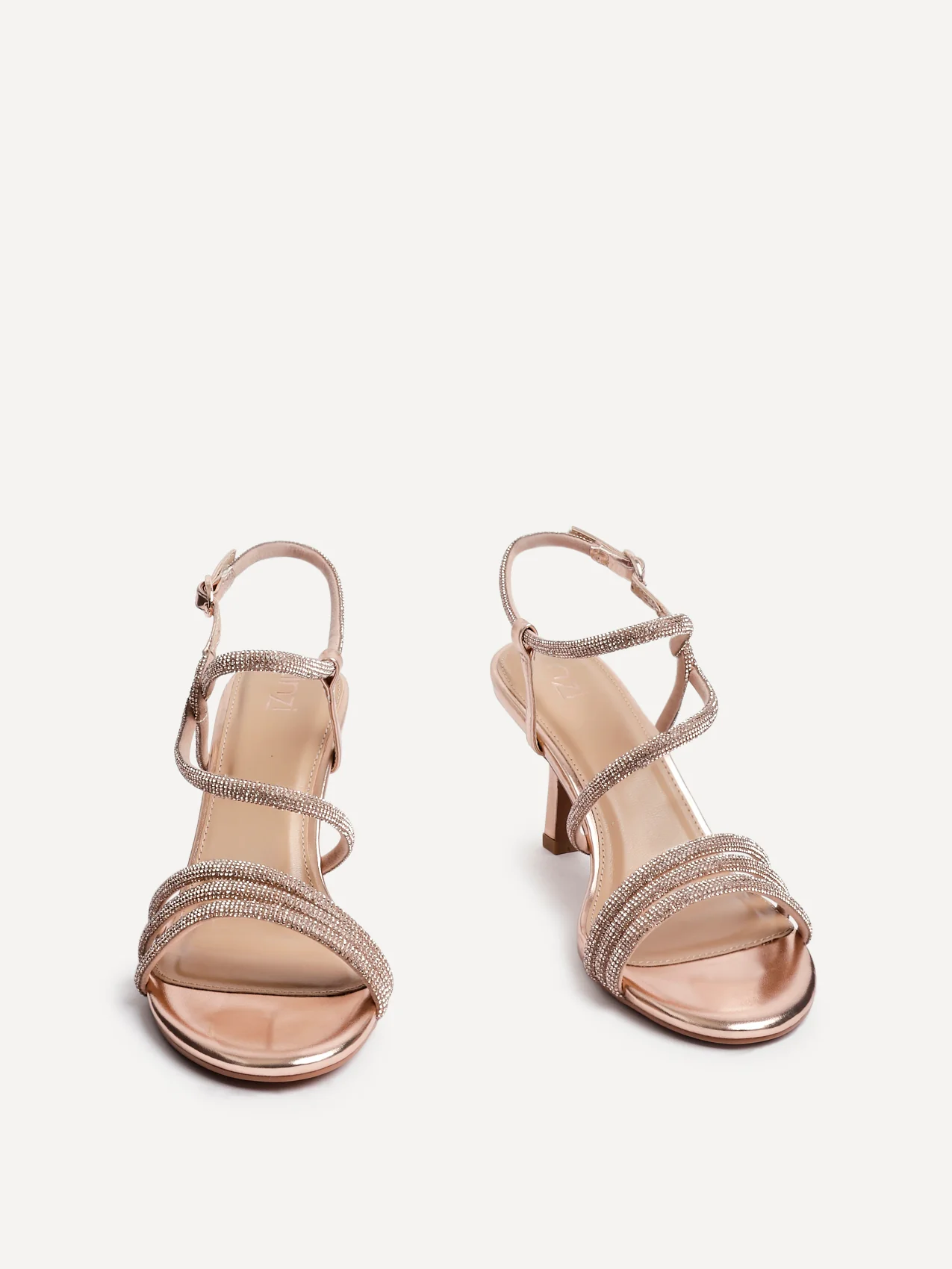 Charm Rose Gold Strappy Diamante Heels - Image 3
