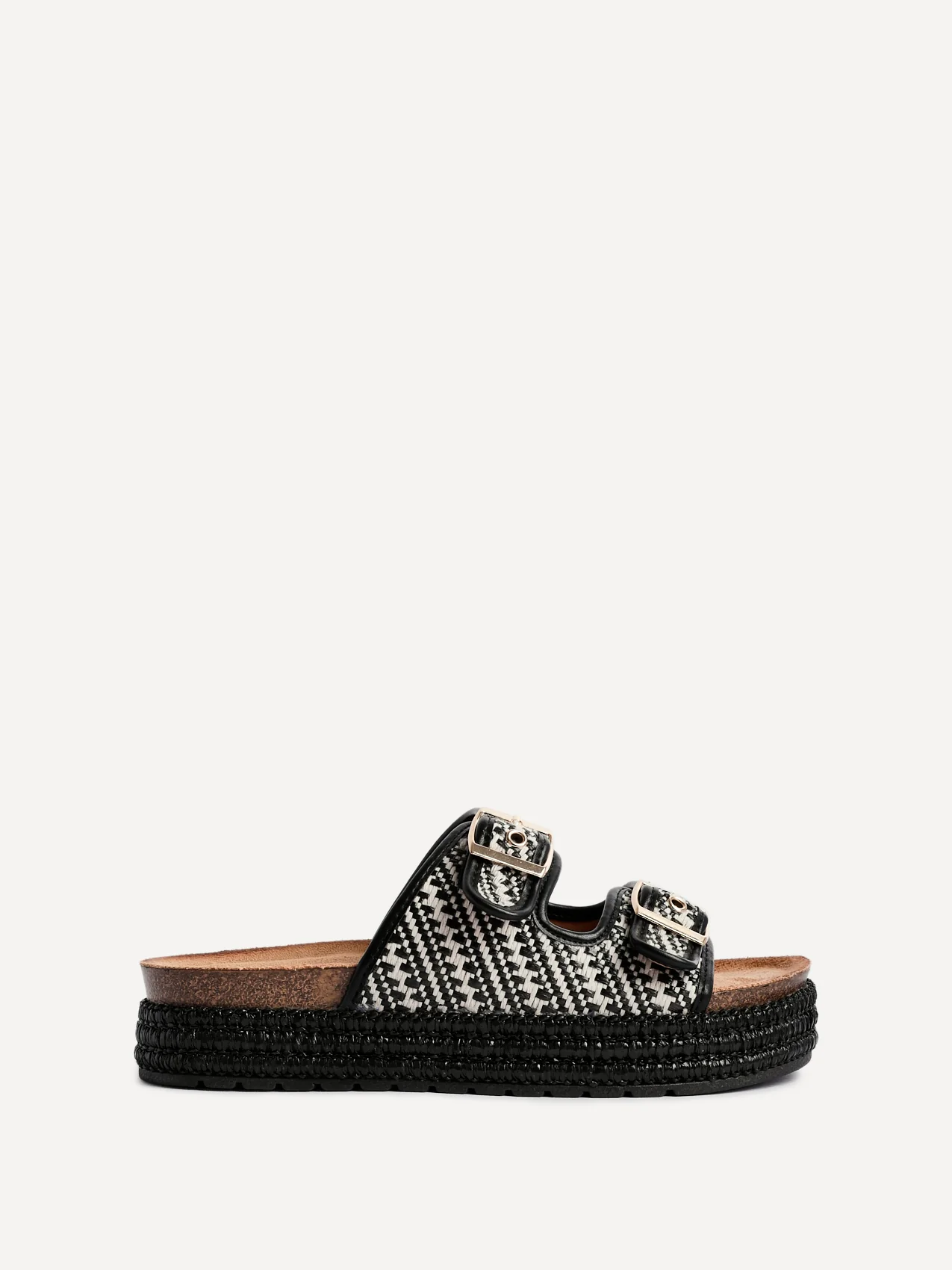 Cici Black Double Buckle Flatform Sandals - Image 2