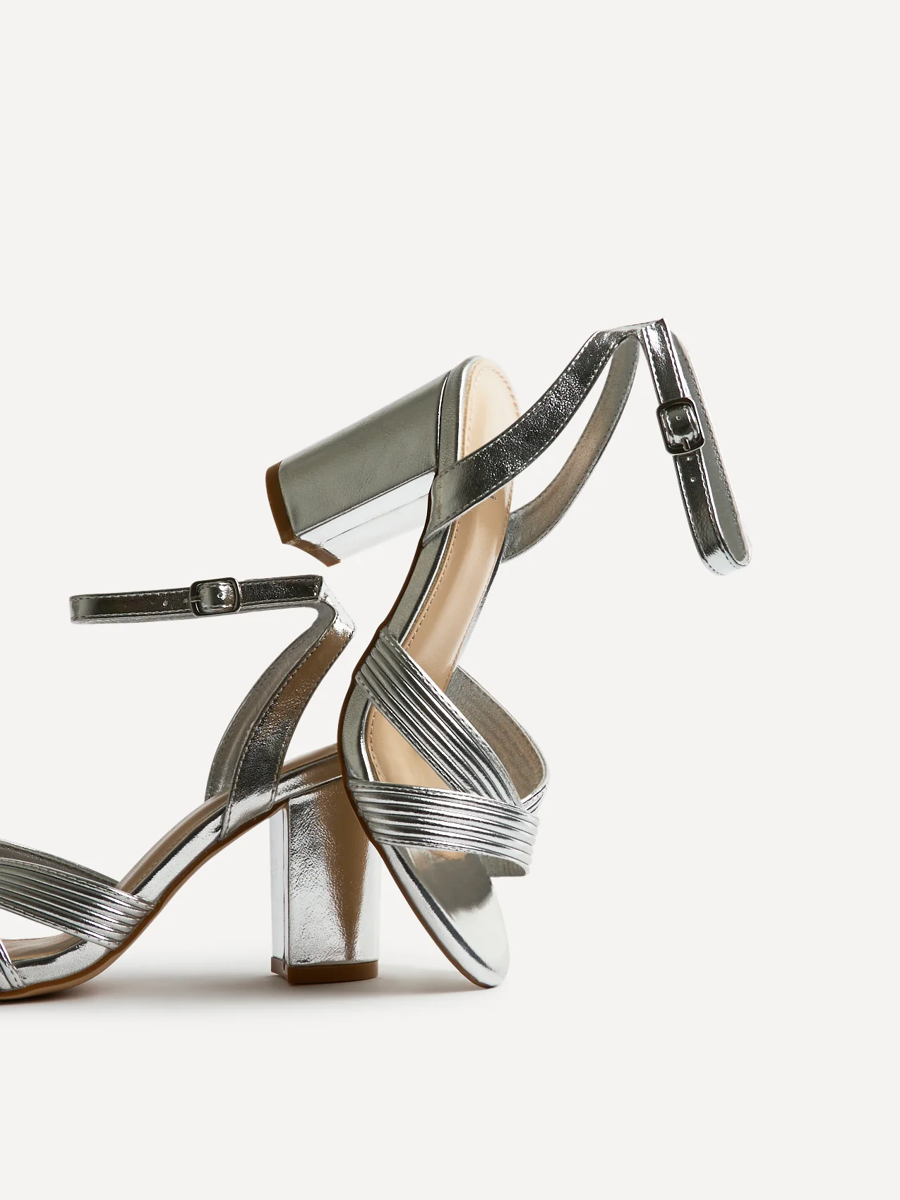 City Silver Faux Leather Heeled Sandals - Image 5