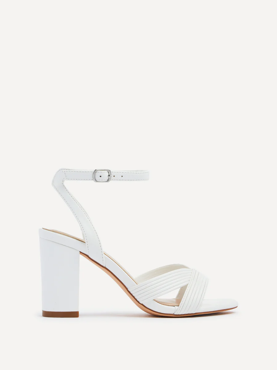 City White Faux Leather Heeled Sandals