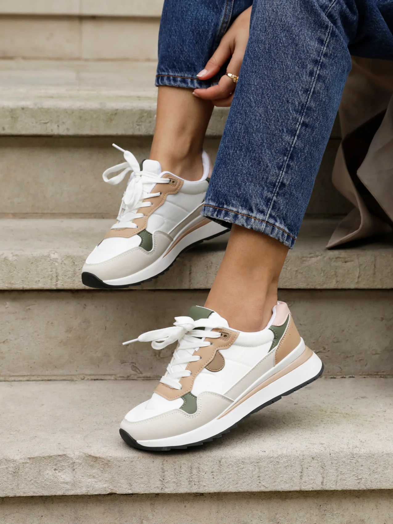 Clapham Beige Wedged Trainers - Image 6