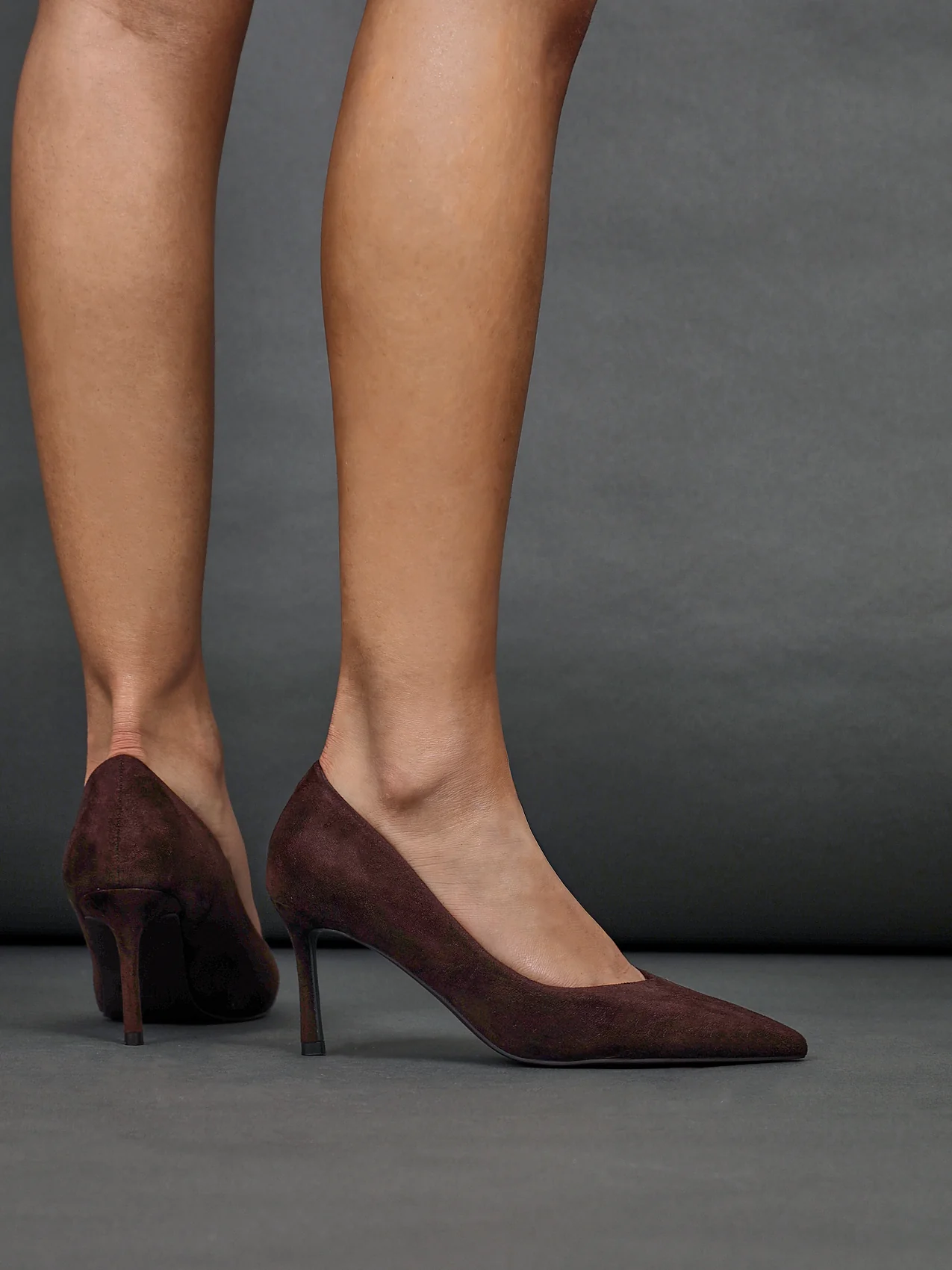 Classic Brown Faux Suede Court Heels - Image 6