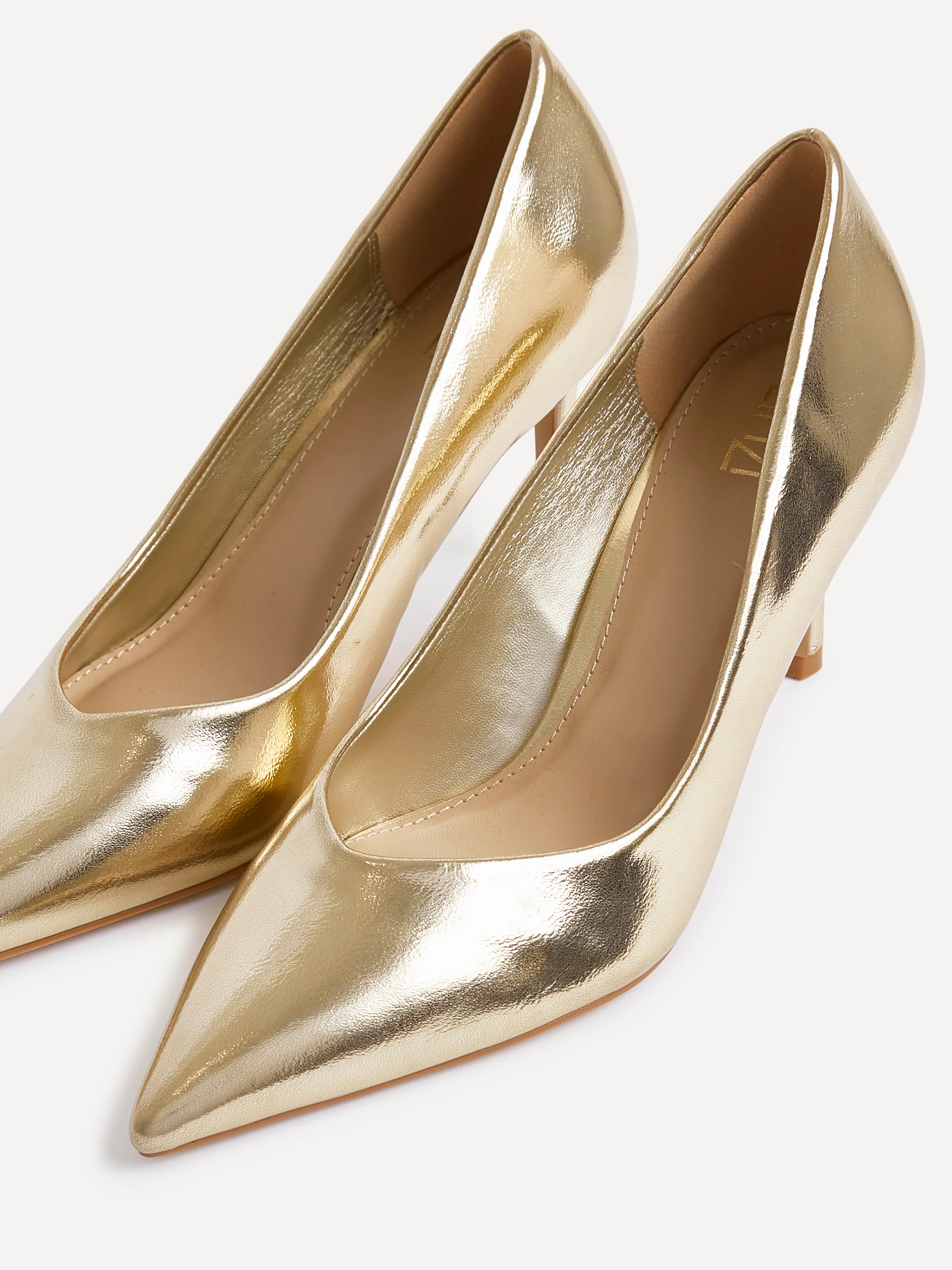 Classic Gold Faux Leather Court Heels - Image 5