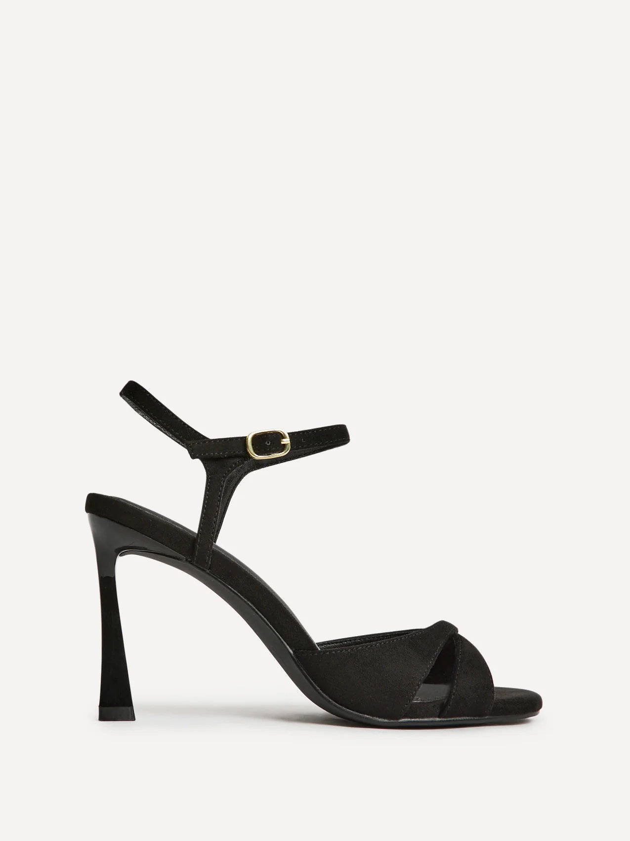 Compelled Black Faux Suede Stiletto Heeled Sandals - Image 2