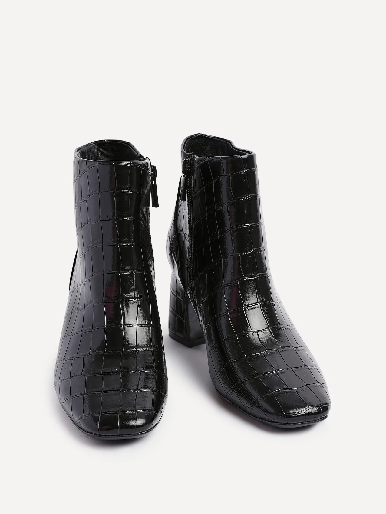 Cove Black Faux Croc Leather Ankle Boots - Image 3