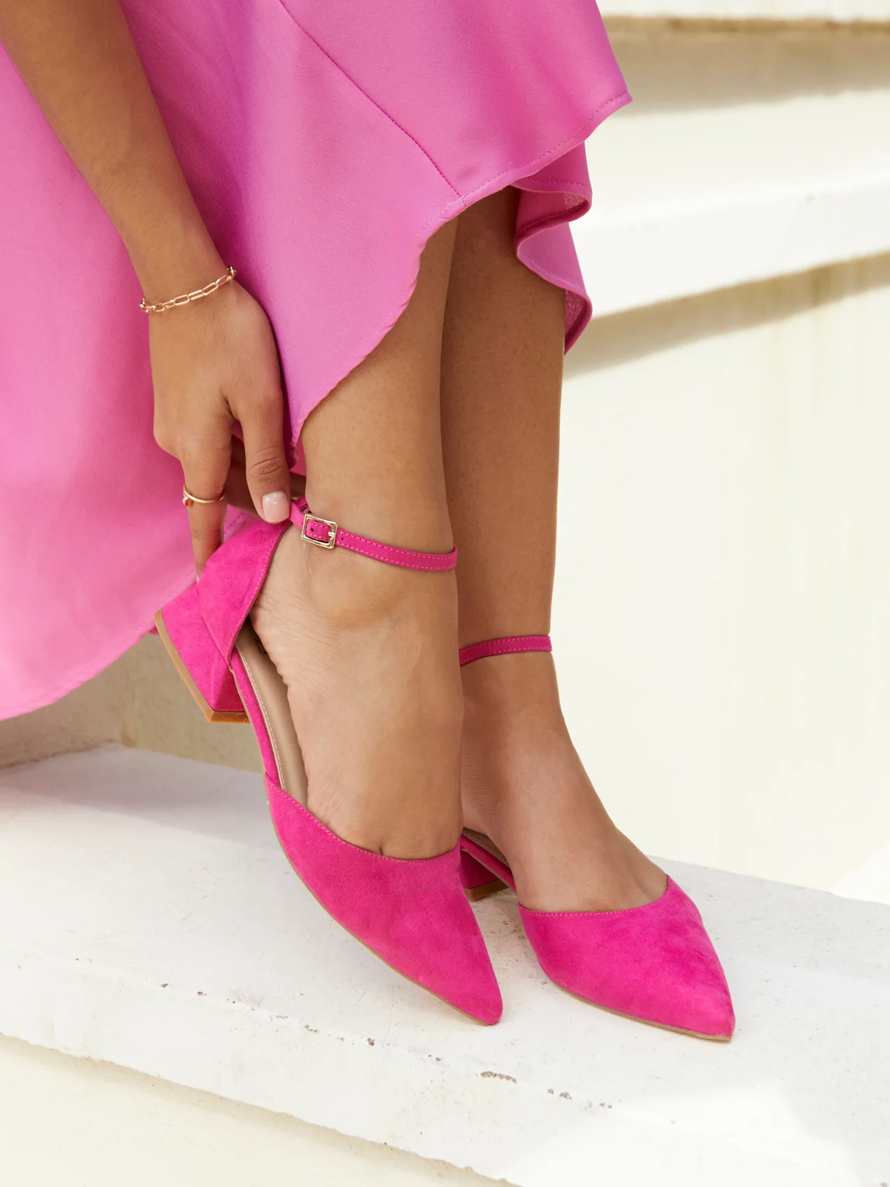Dahlia Fuchsia Faux Suede Low Court Heels - Image 6