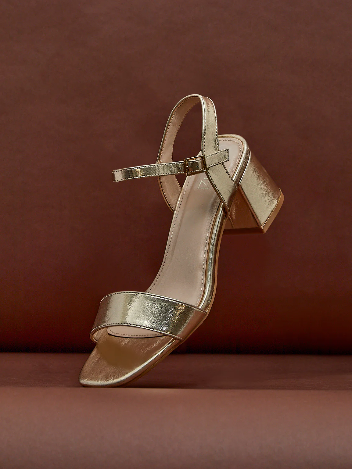 Darcie Gold Faux Leather Heeled Sandals - Image 6