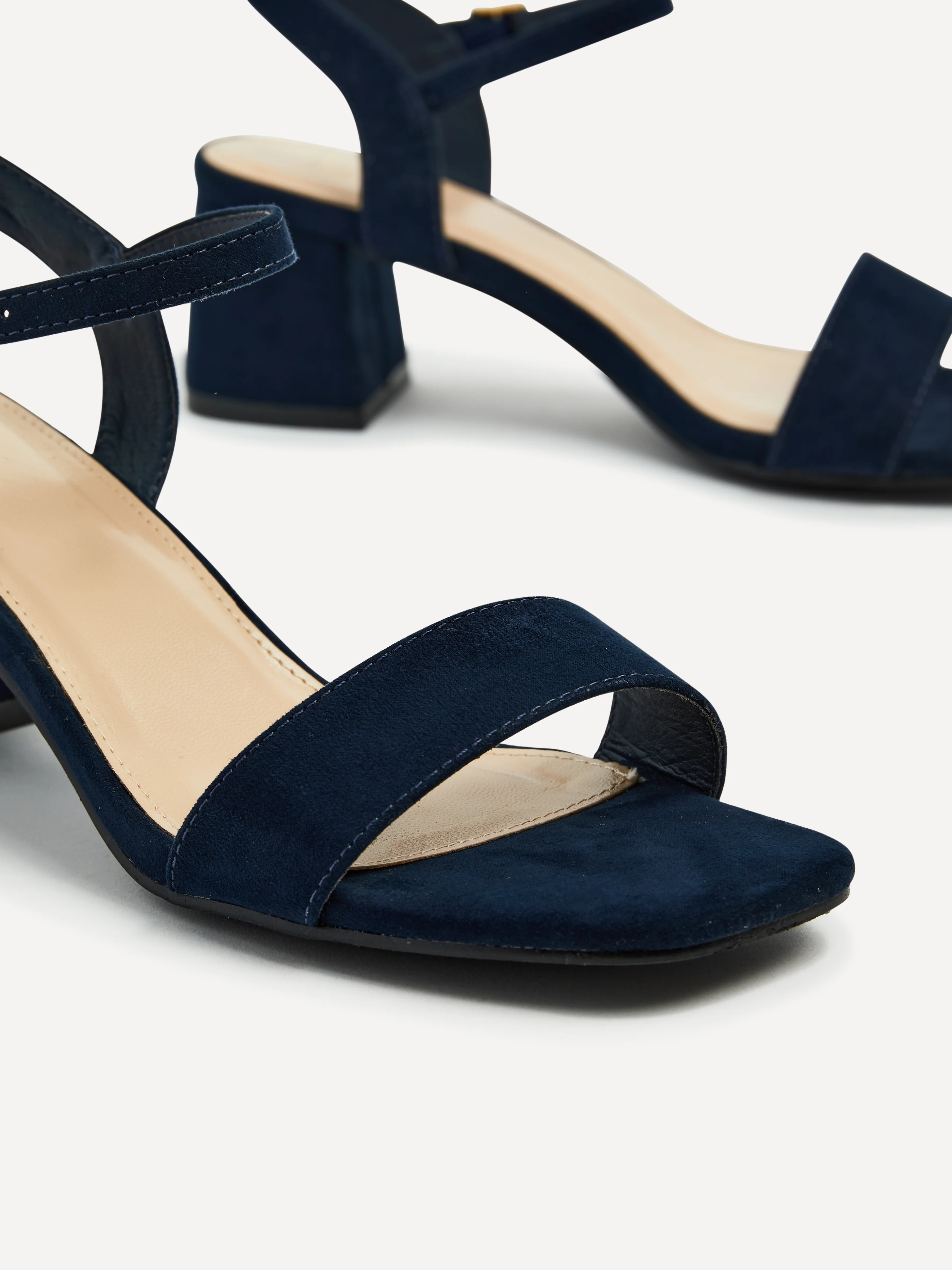 Darcie Navy Faux Suede Heeled Sandals - Image 3