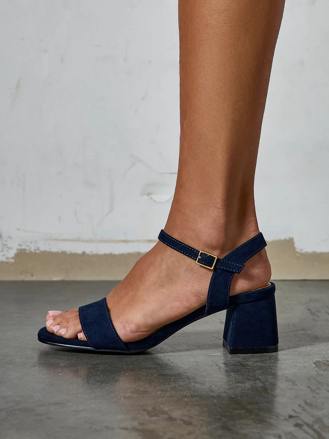 Darcie Navy Faux Suede Heeled Sandals - Image 7