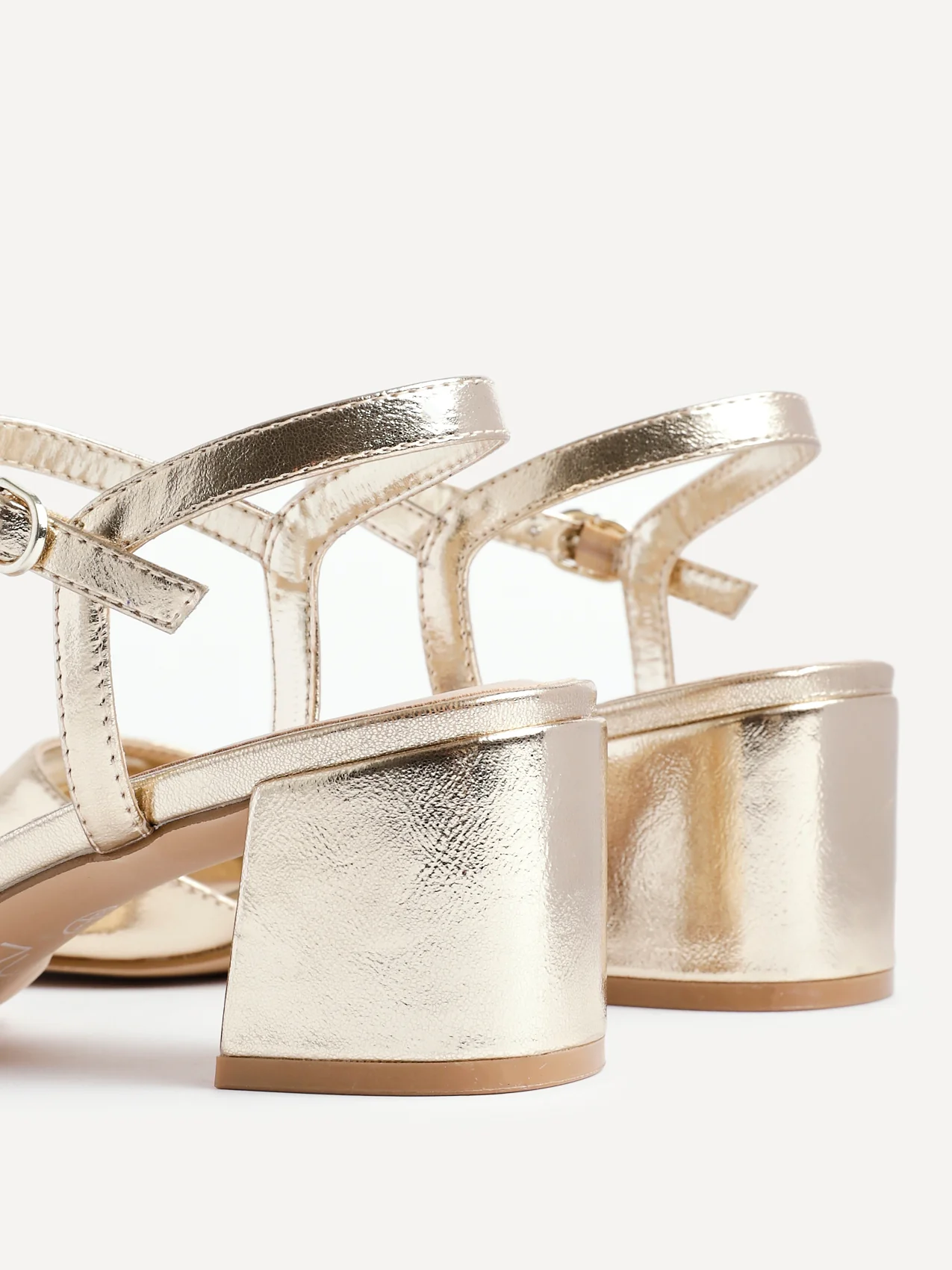 Darlene Gold Faux Leather Low Heeled Sandals - Image 5