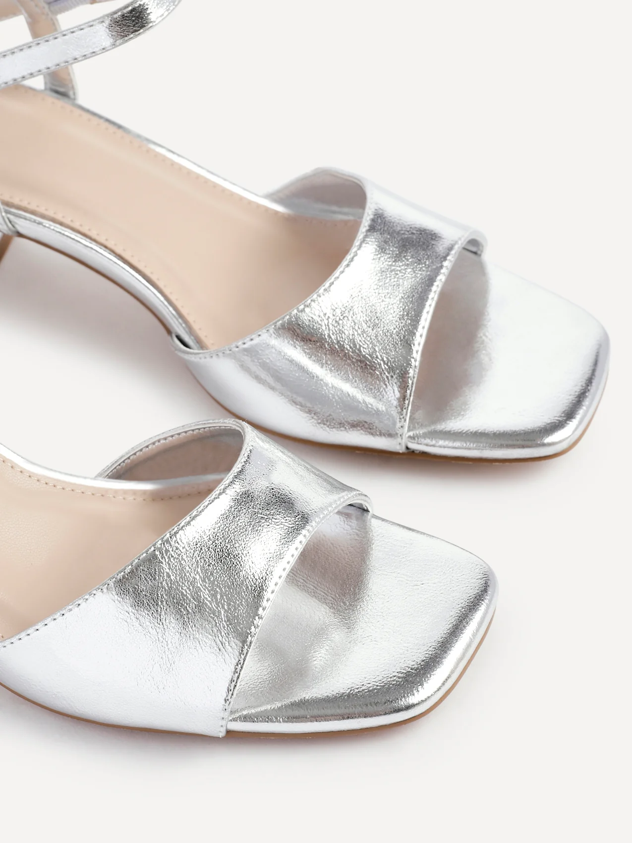 Darlene Silver Faux Leather Low Heeled Sandals - Image 4
