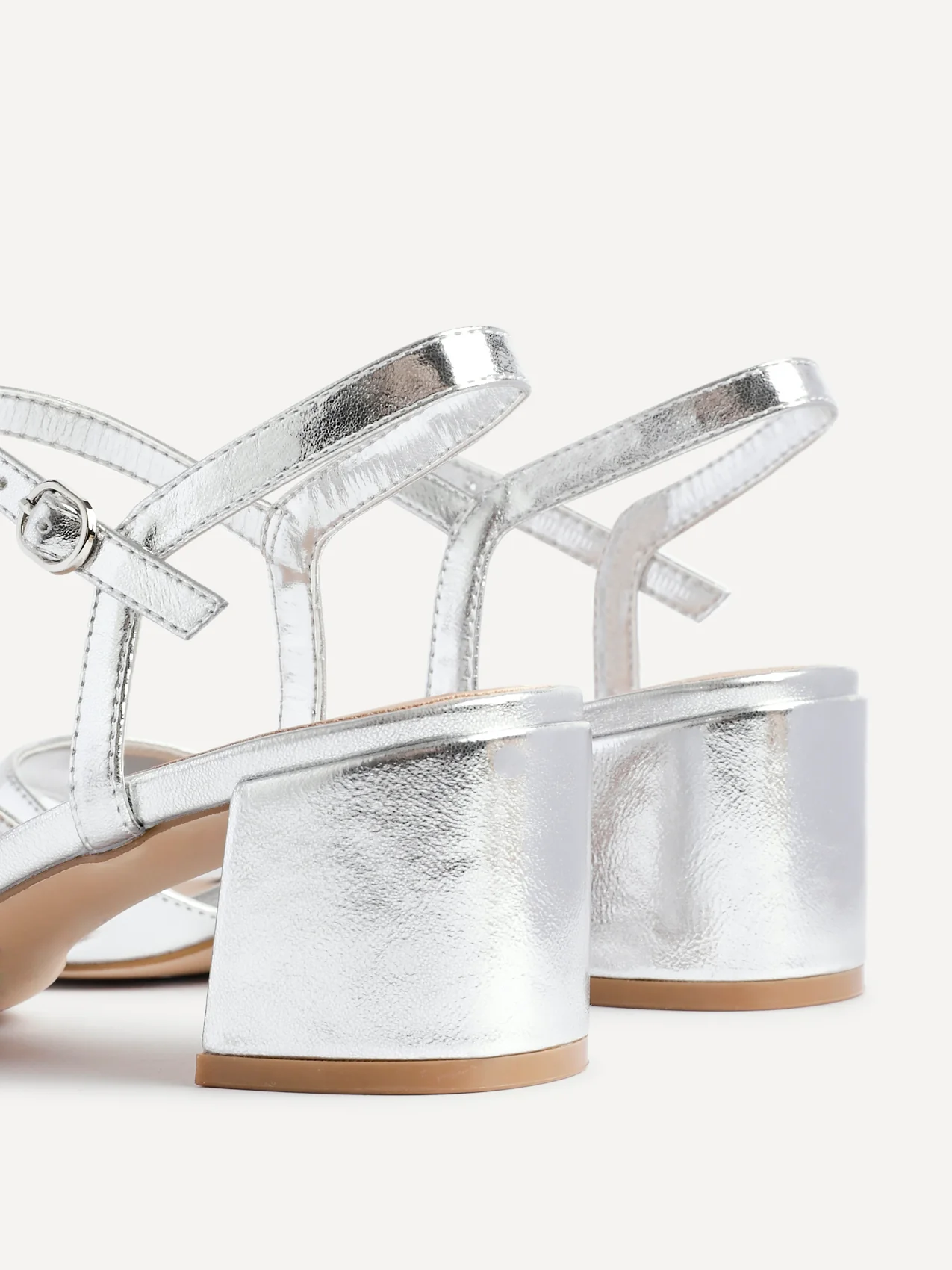 Darlene Silver Faux Leather Low Heeled Sandals - Image 5