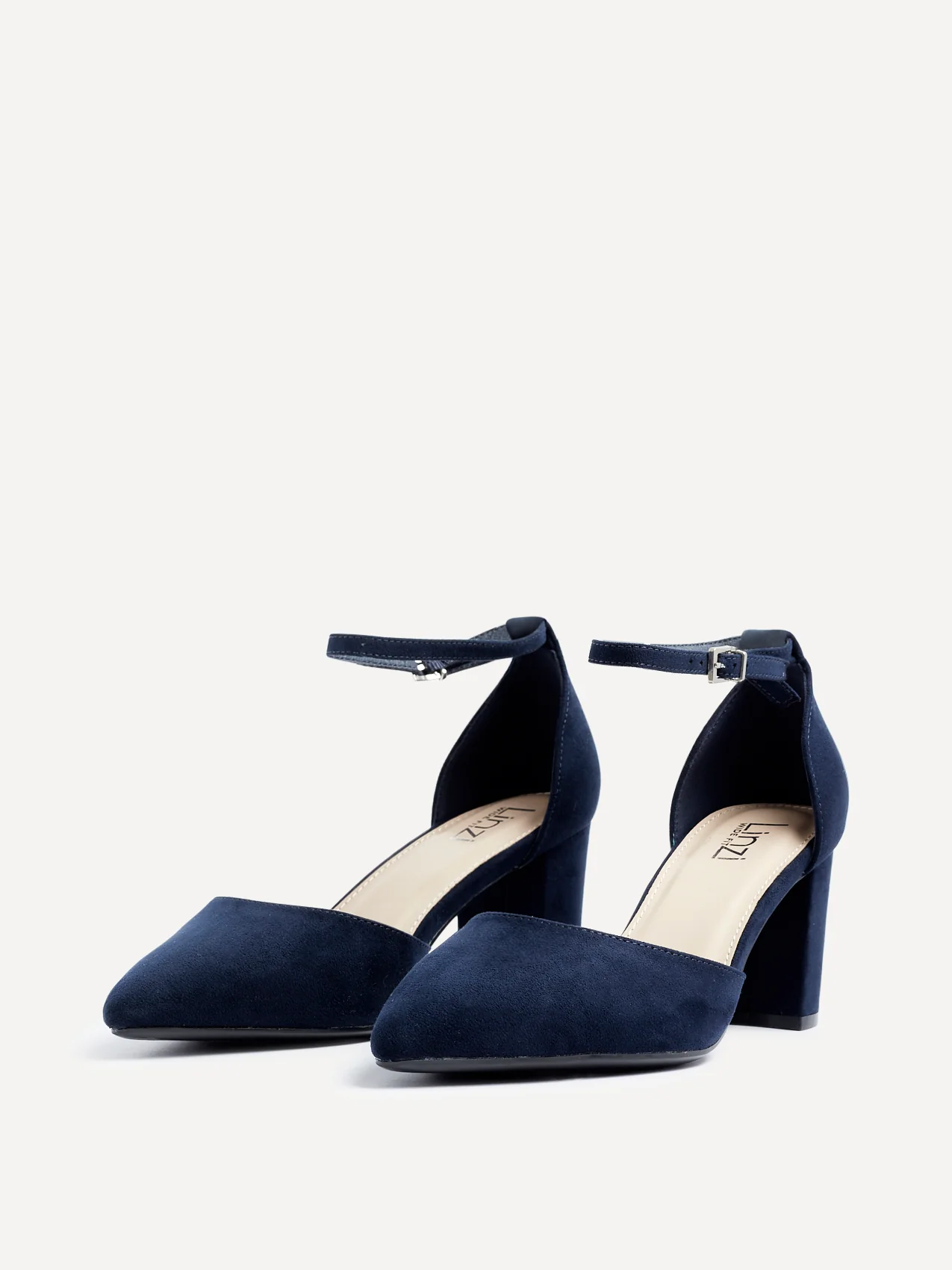 Davina Wide Fit Navy Faux Suede Court Heels - Image 3