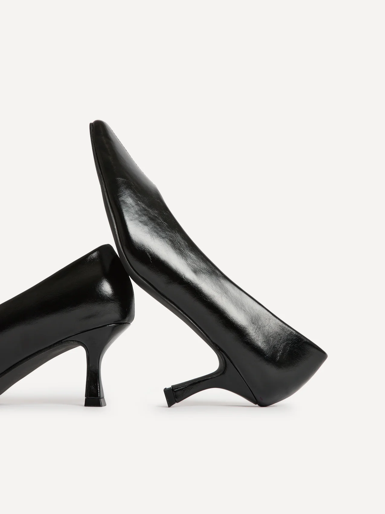 Delaney Black Faux Leather Square Toe Court Heels - Image 5