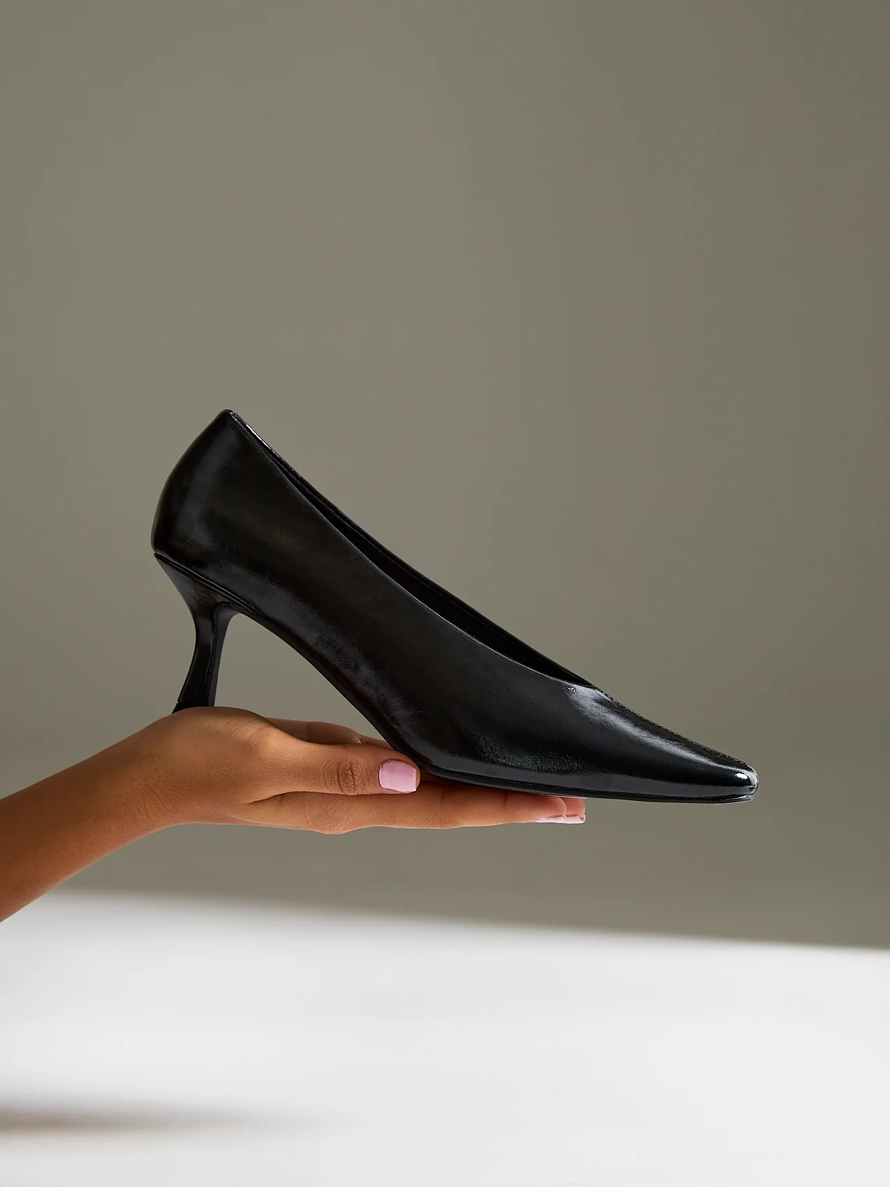 Delaney Black Faux Leather Square Toe Court Heels - Image 7