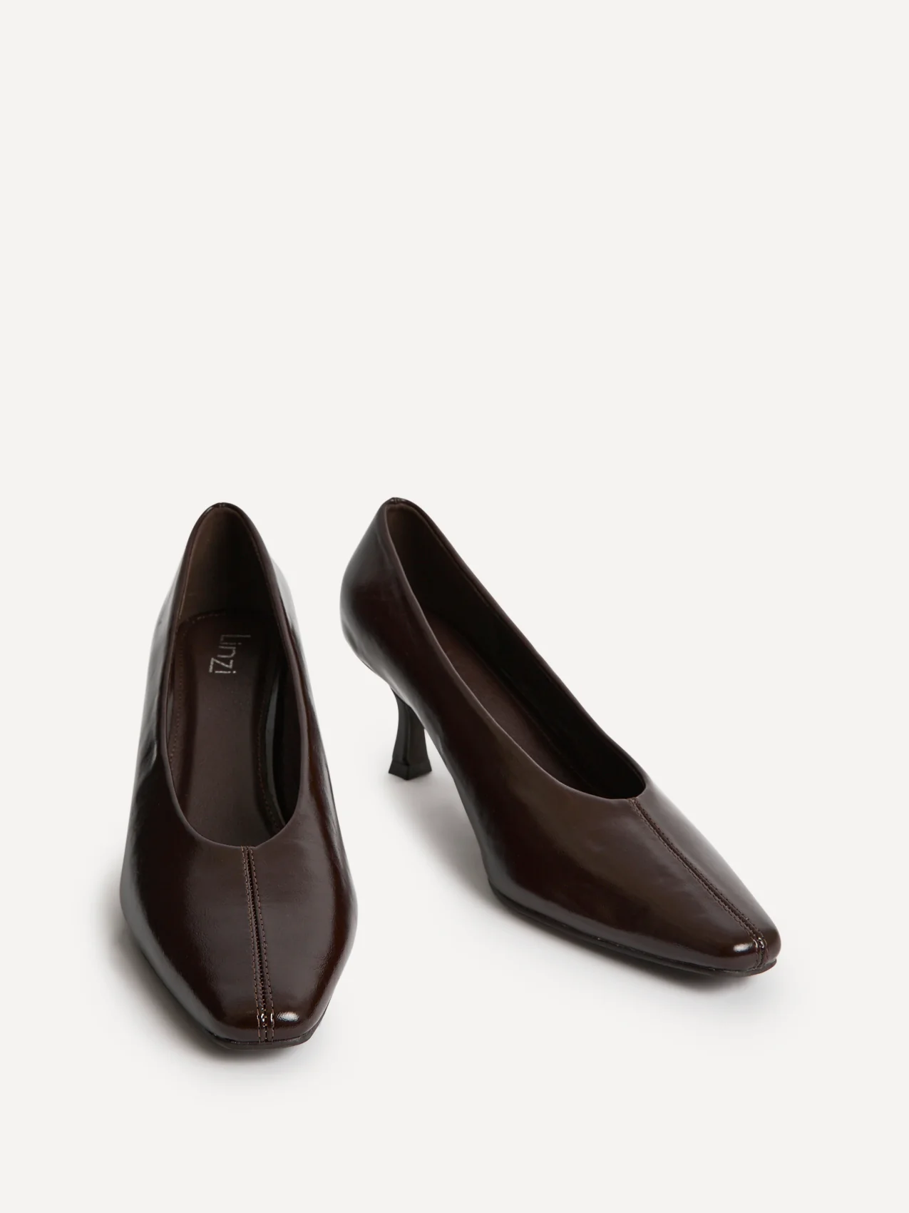 Delaney Brown Faux Leather Square Toe Court Heels - Image 4