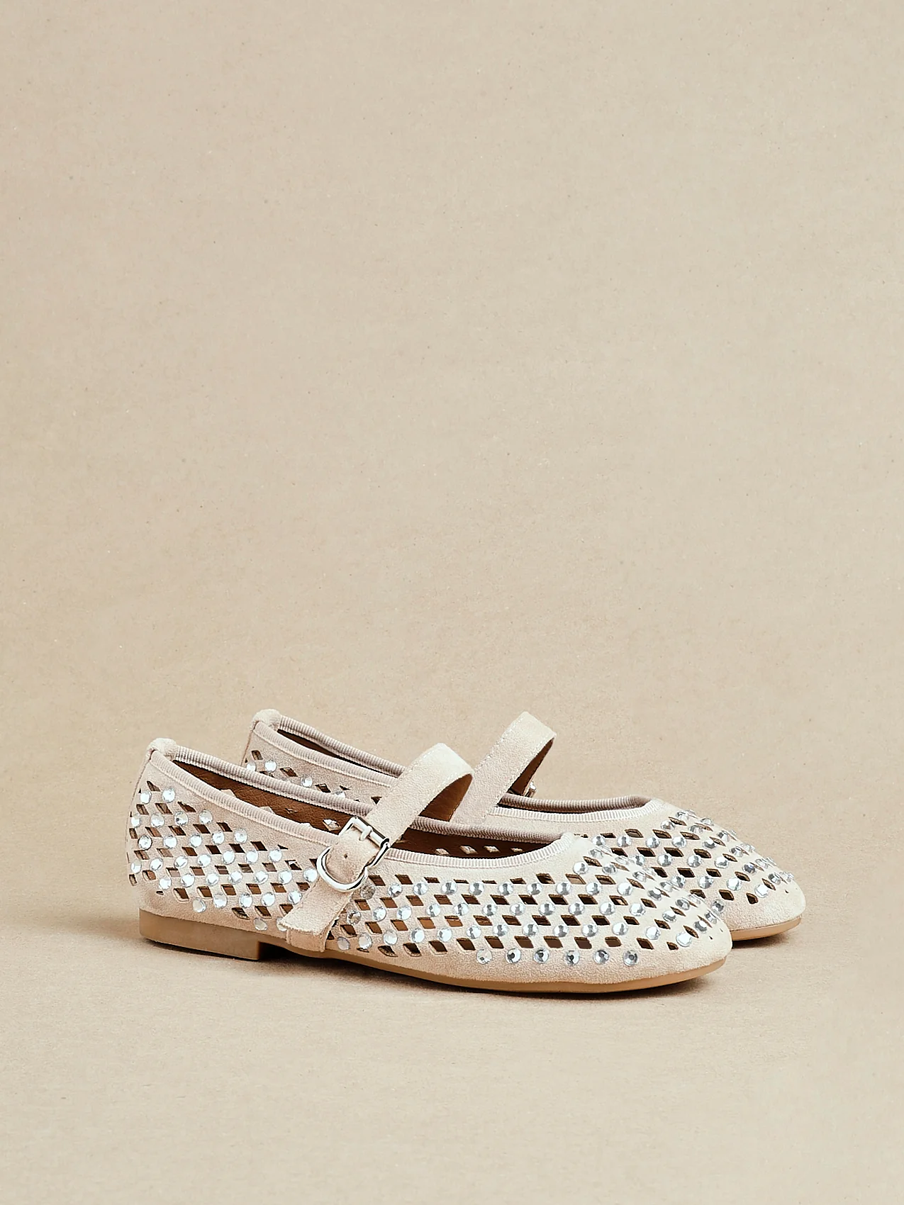 Delicate Nude Suede Ballet Pumps - Image 6