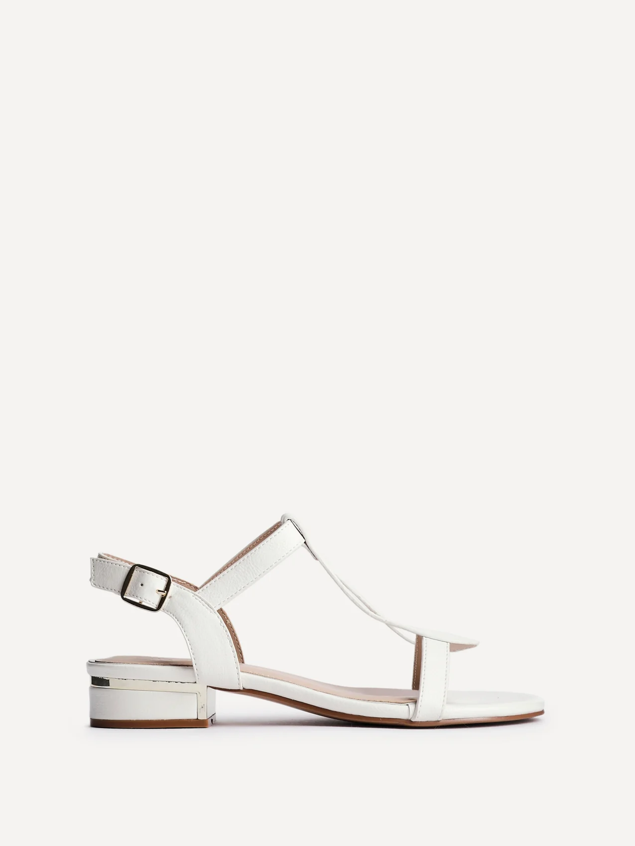 Deluxe Wide Fit White T-Bar Sandals - Image 2